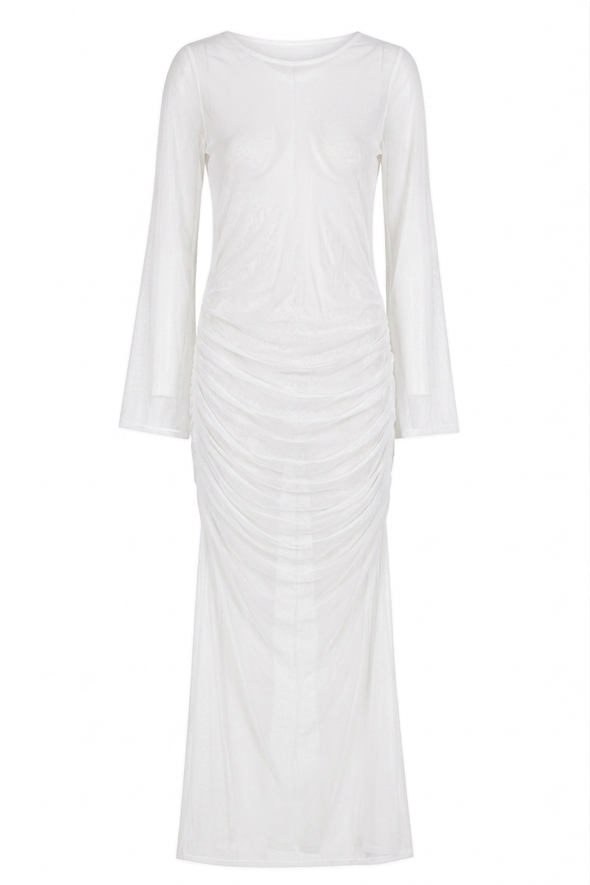 White Tulle Ruched Dress