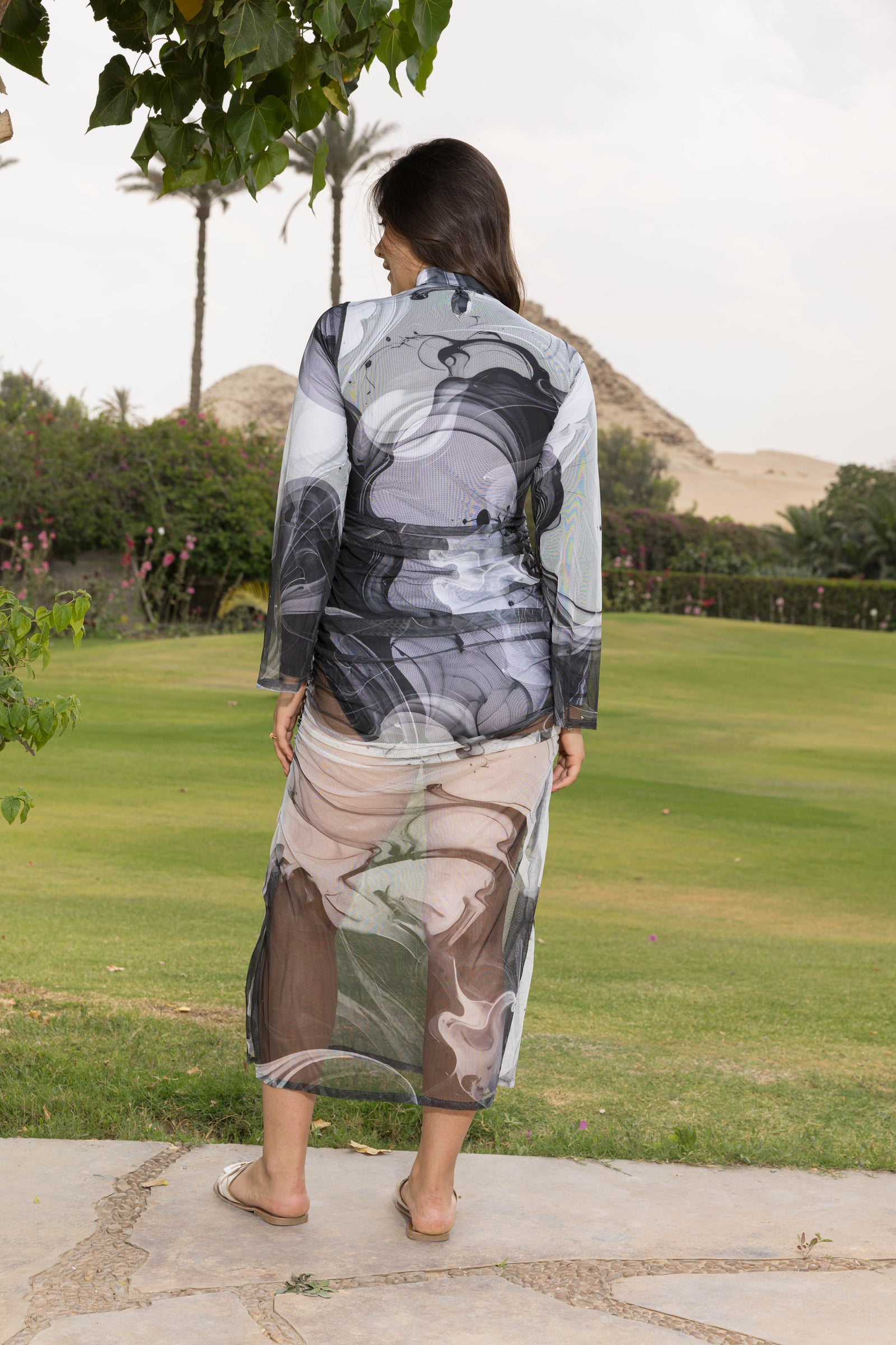Noir Marble Ruched Dress