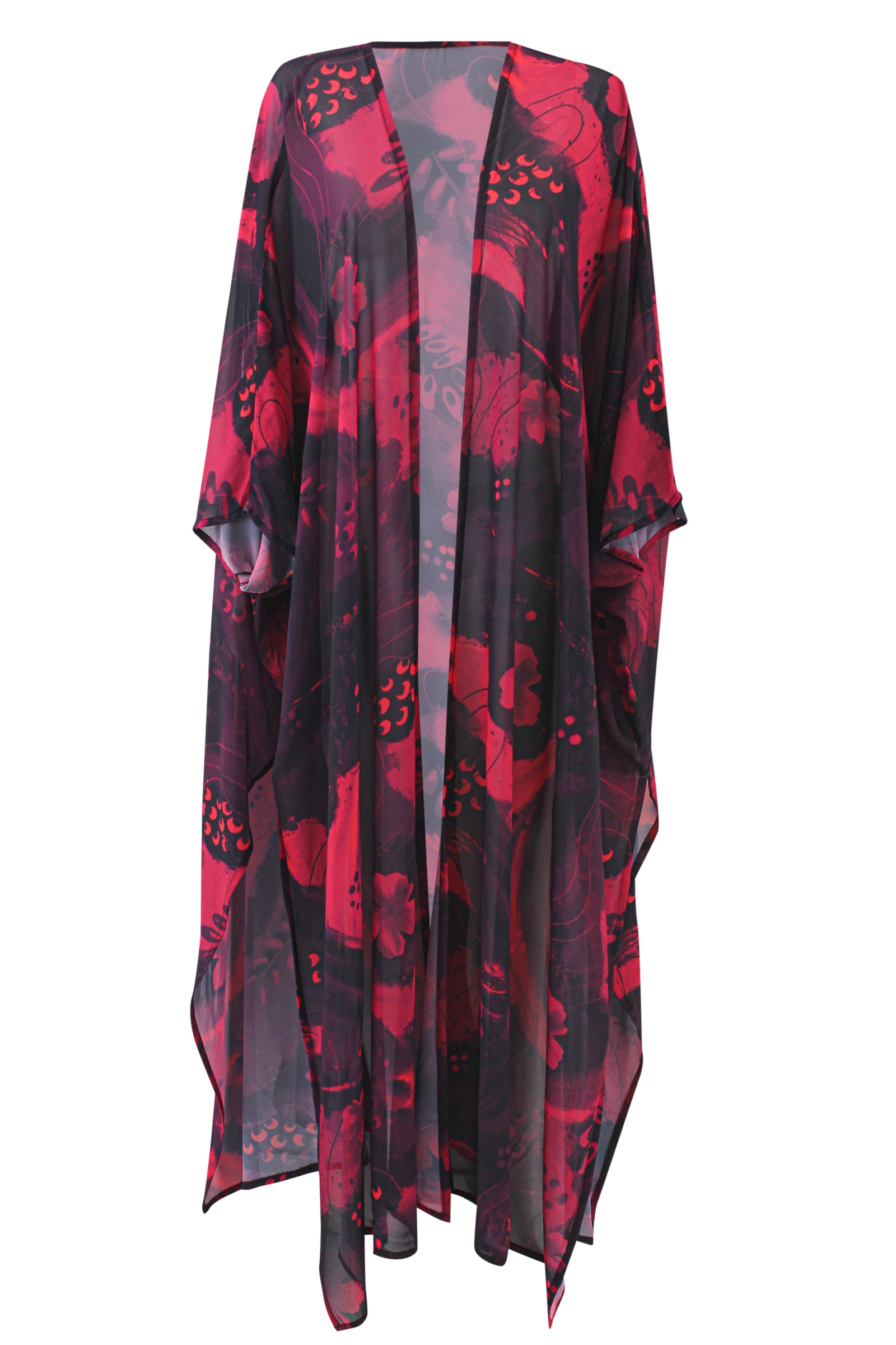 Scarlet Bloom Chiffon Kimono