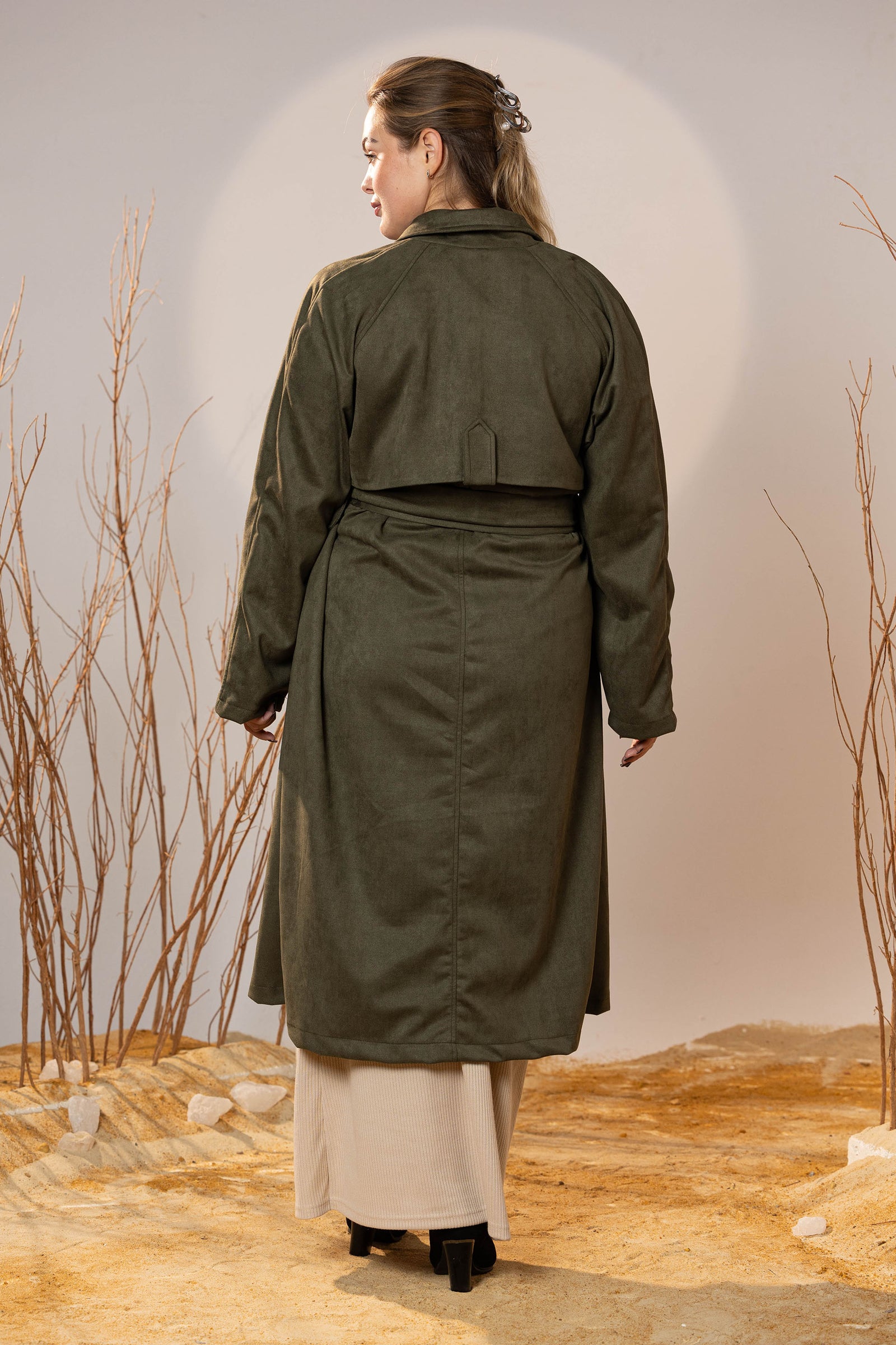 Army Green Suede Trench Coat