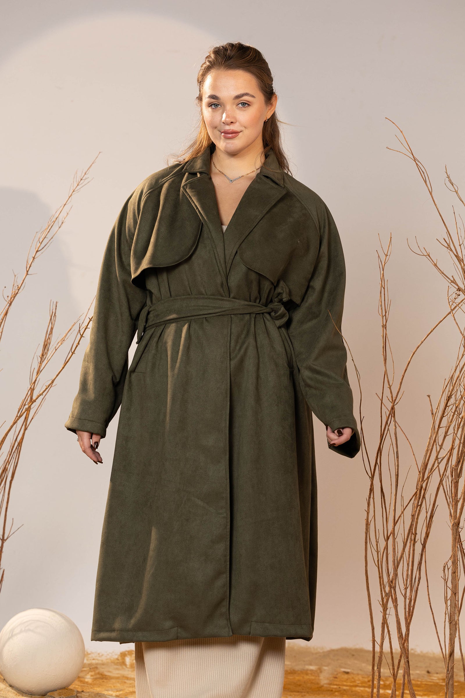 Army Green Suede Trench Coat