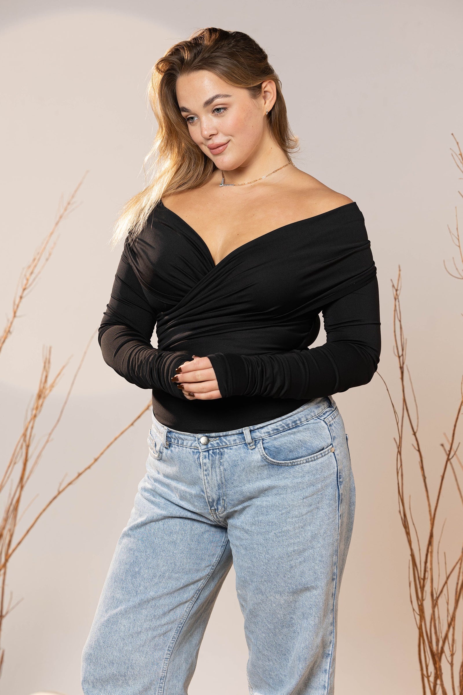 Black Glam Wrap Top