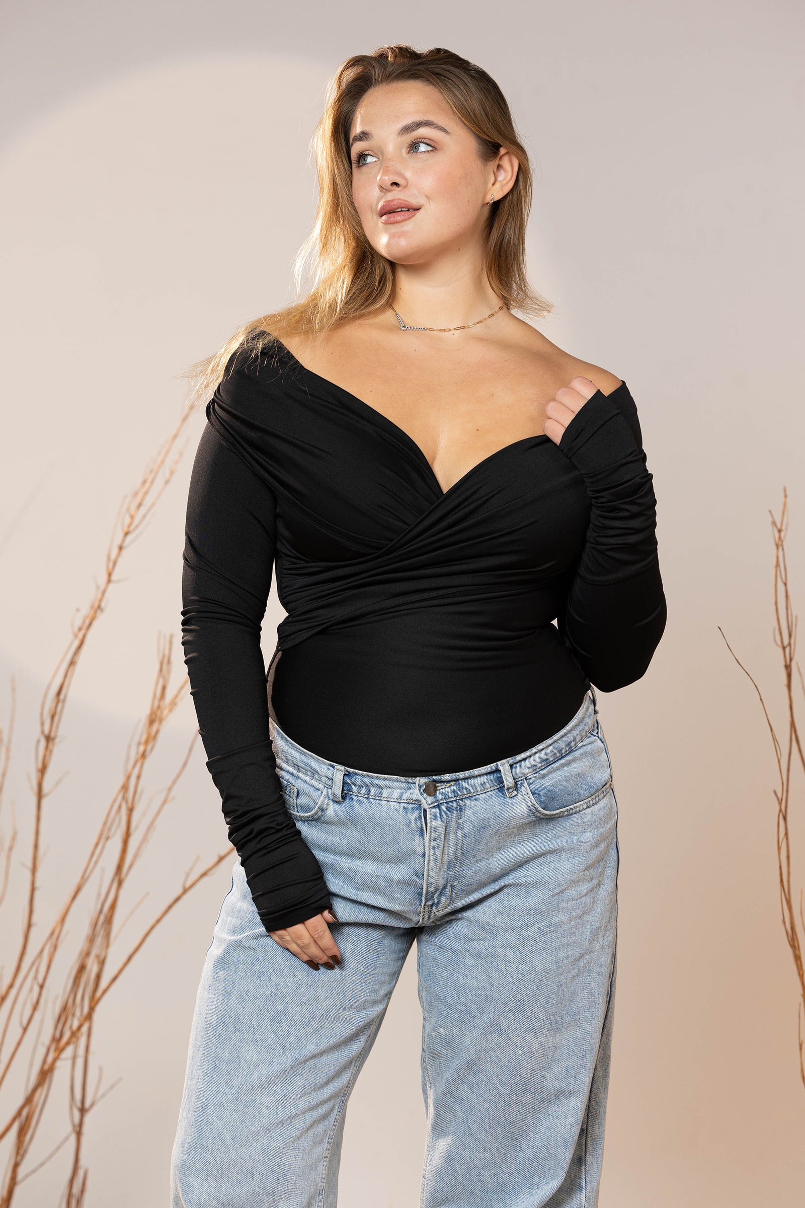 Black Glam Wrap Top