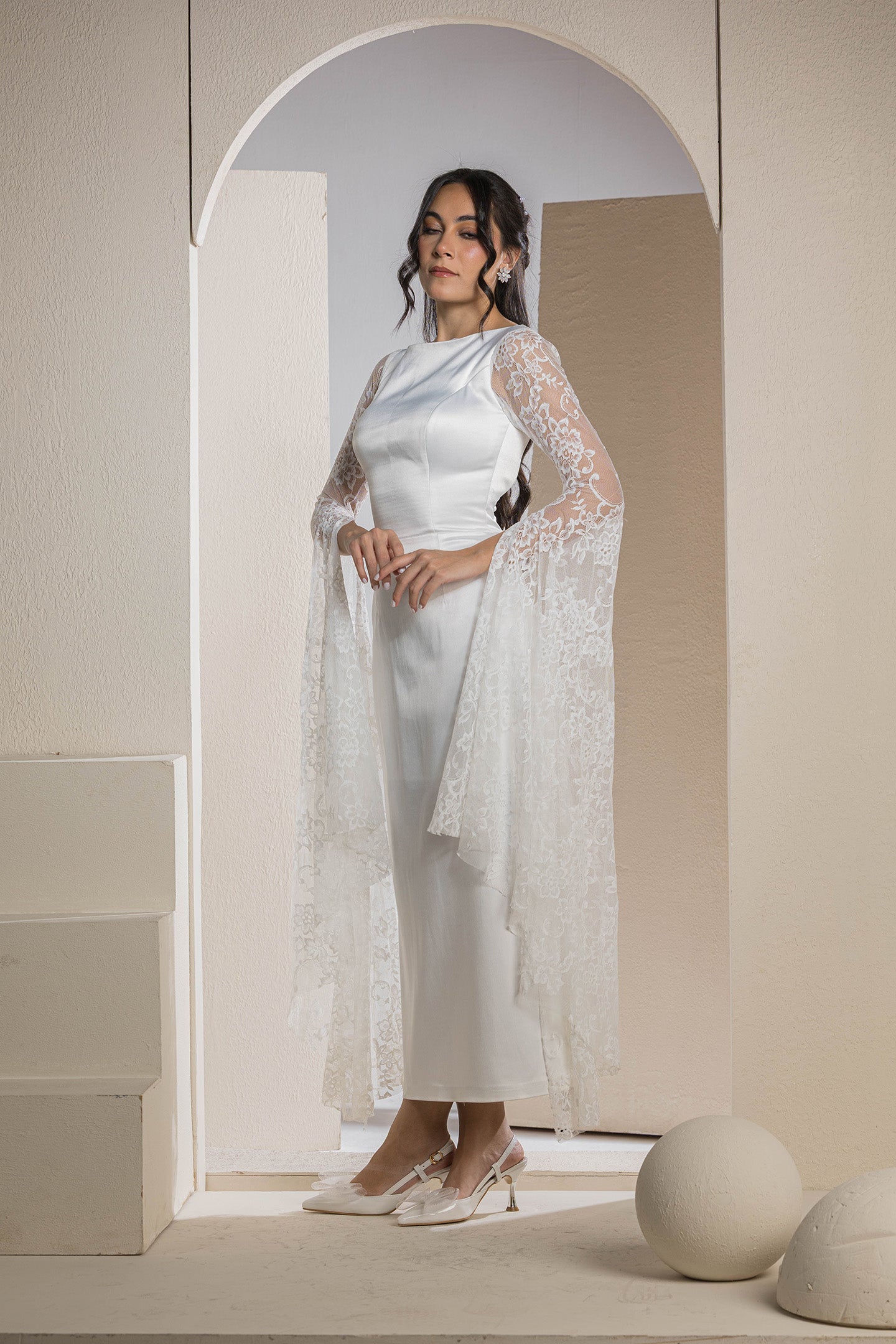 Bridal Belle Lace Sleeve Gown - White