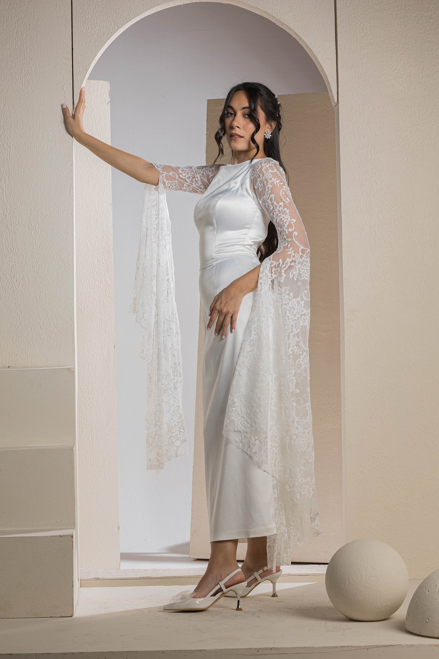 Bridal Belle Lace Sleeve Gown - White