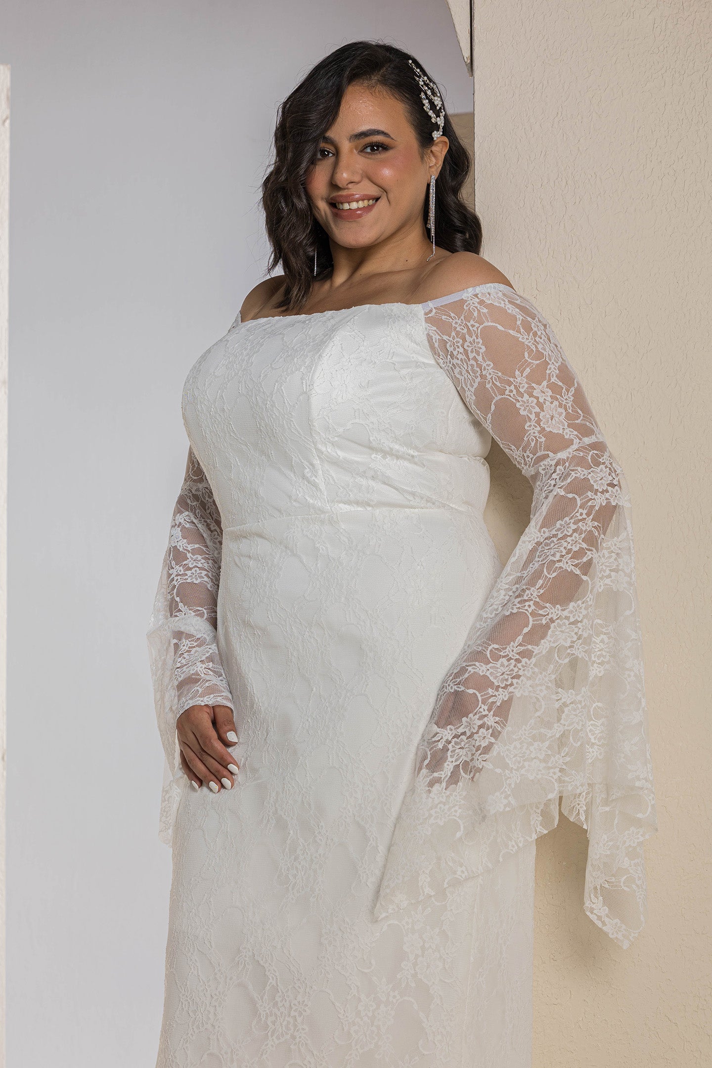 Butterfly Sleeve Lace Dress - White