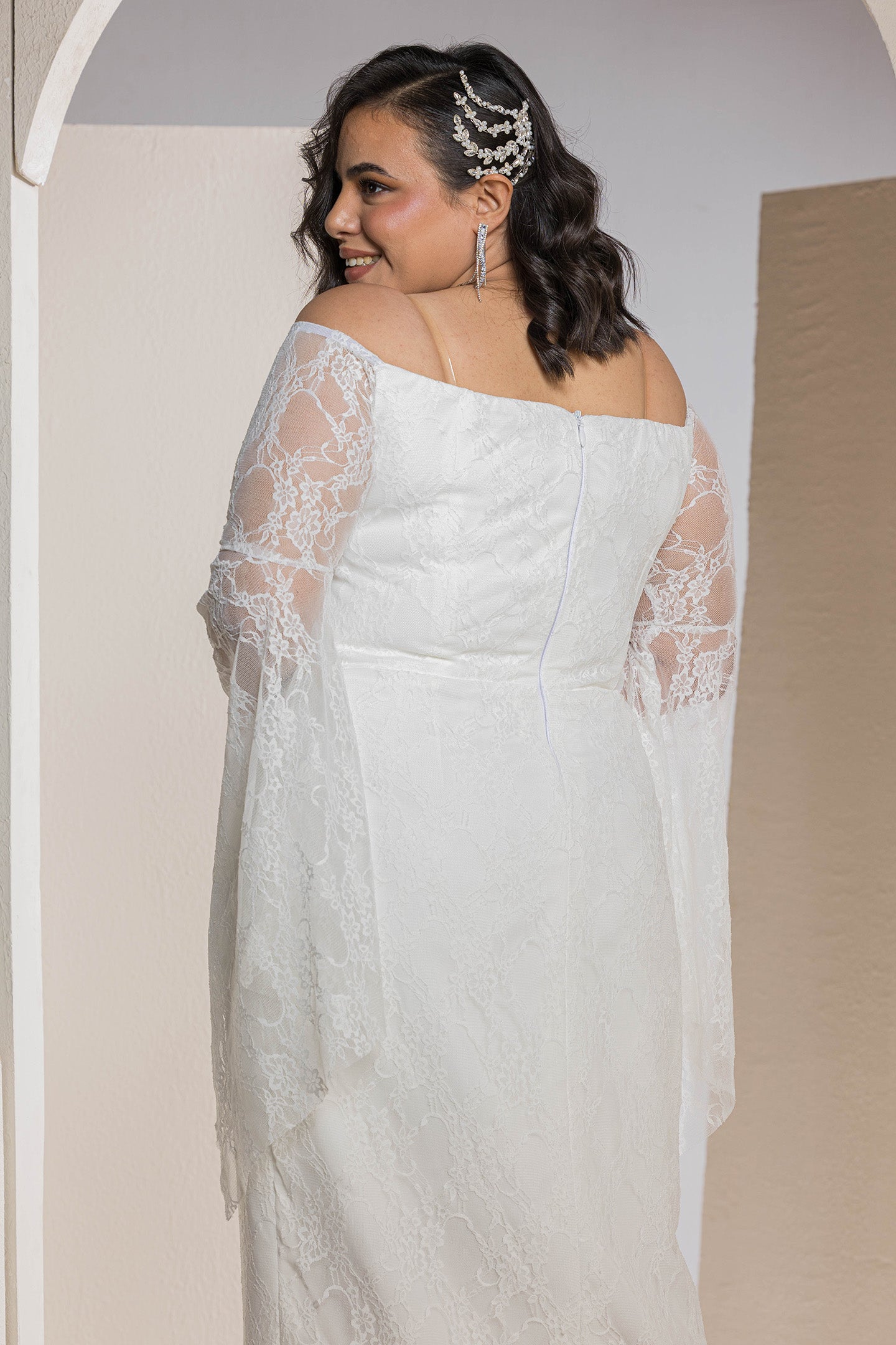 Butterfly Sleeve Lace Dress - White