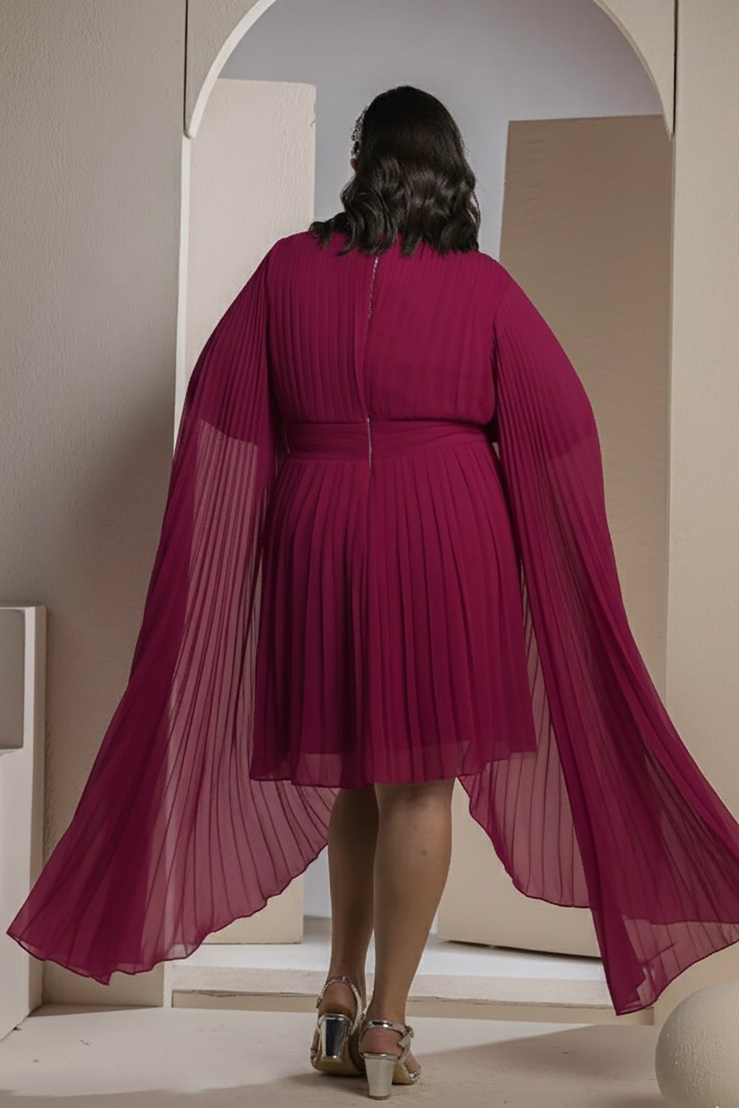Celestial Pleats Dress - Maroon