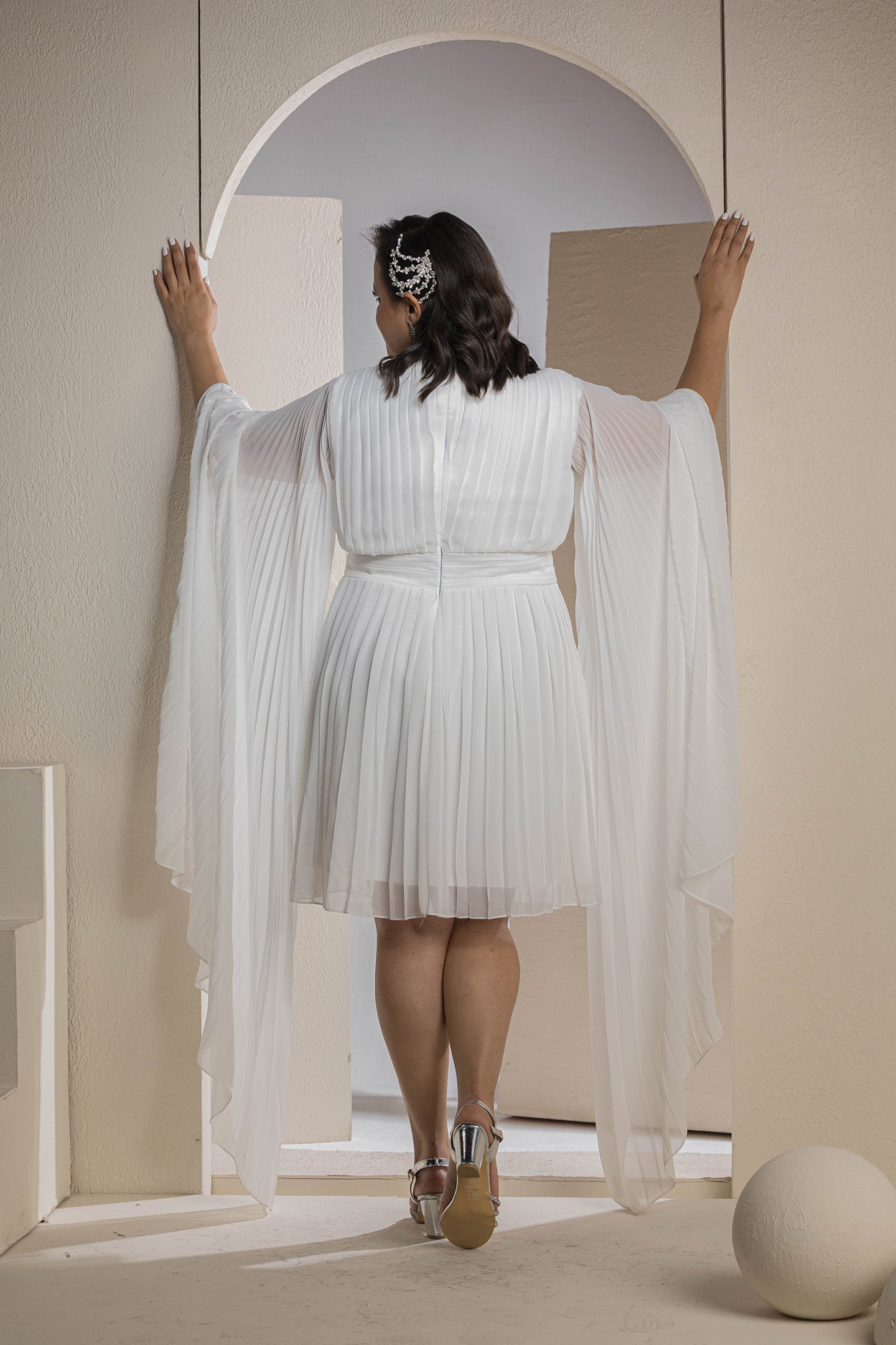 Celestial Pleats Dress - White