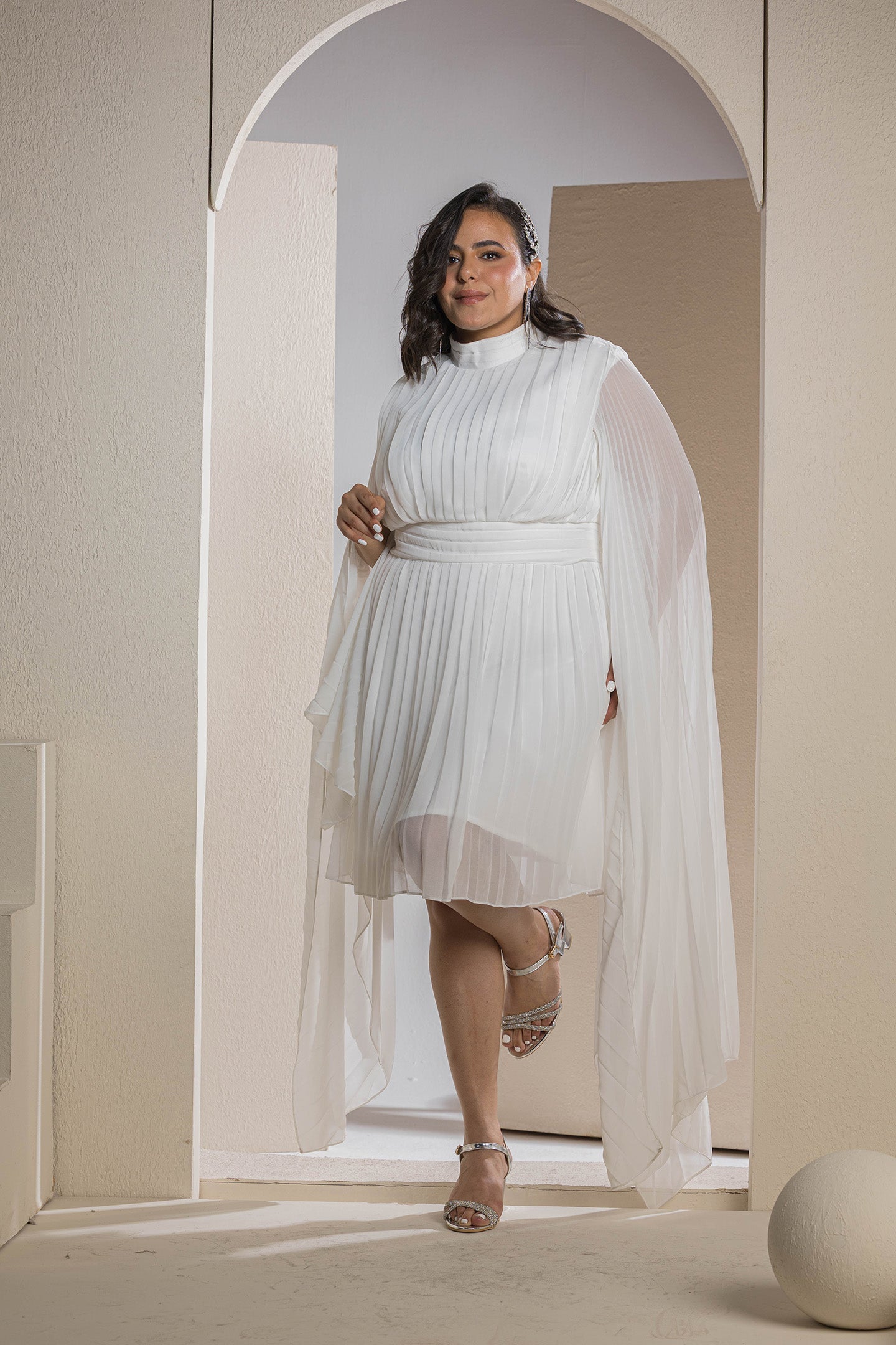 Celestial Pleats Dress - White