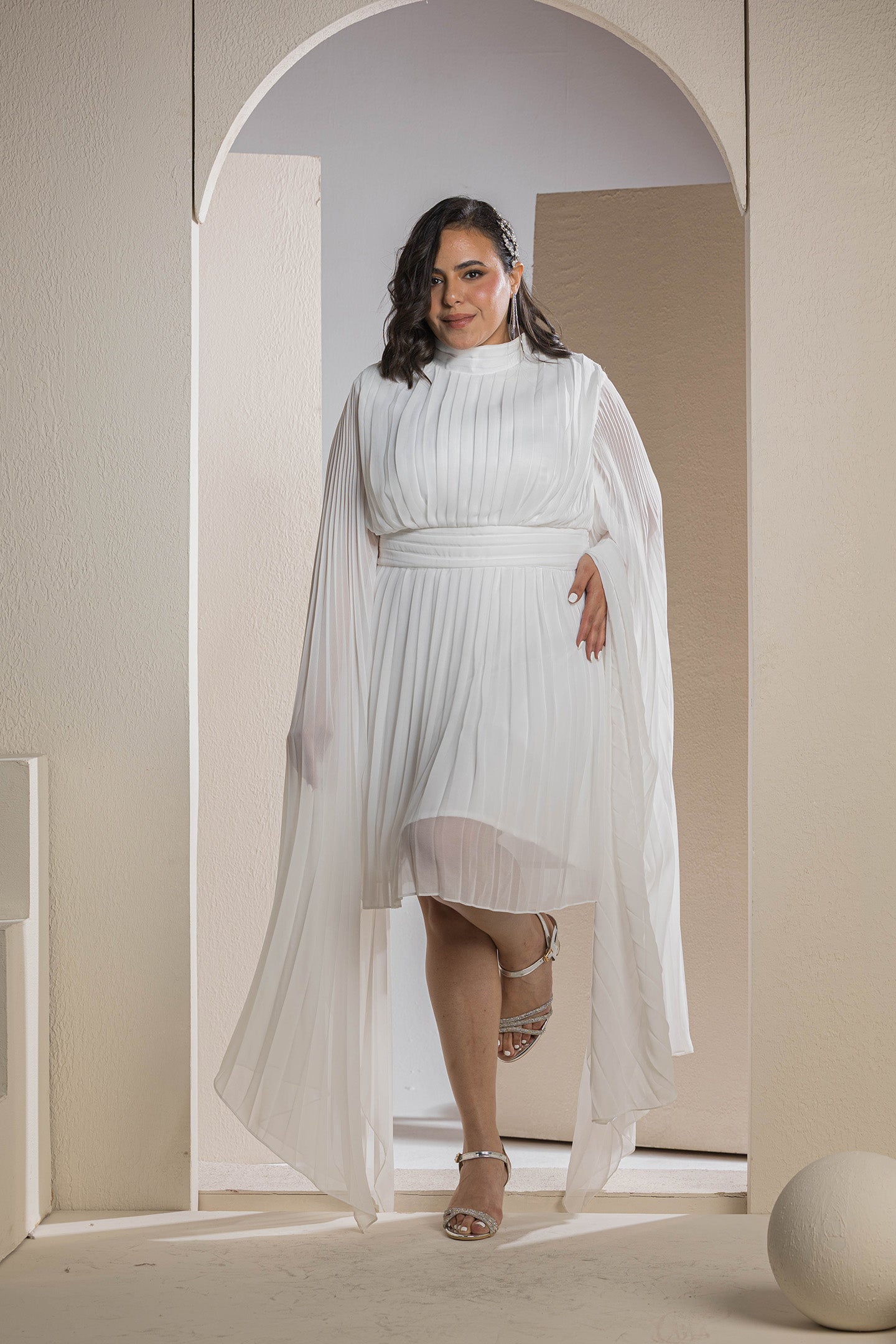 Celestial Pleats Dress - White