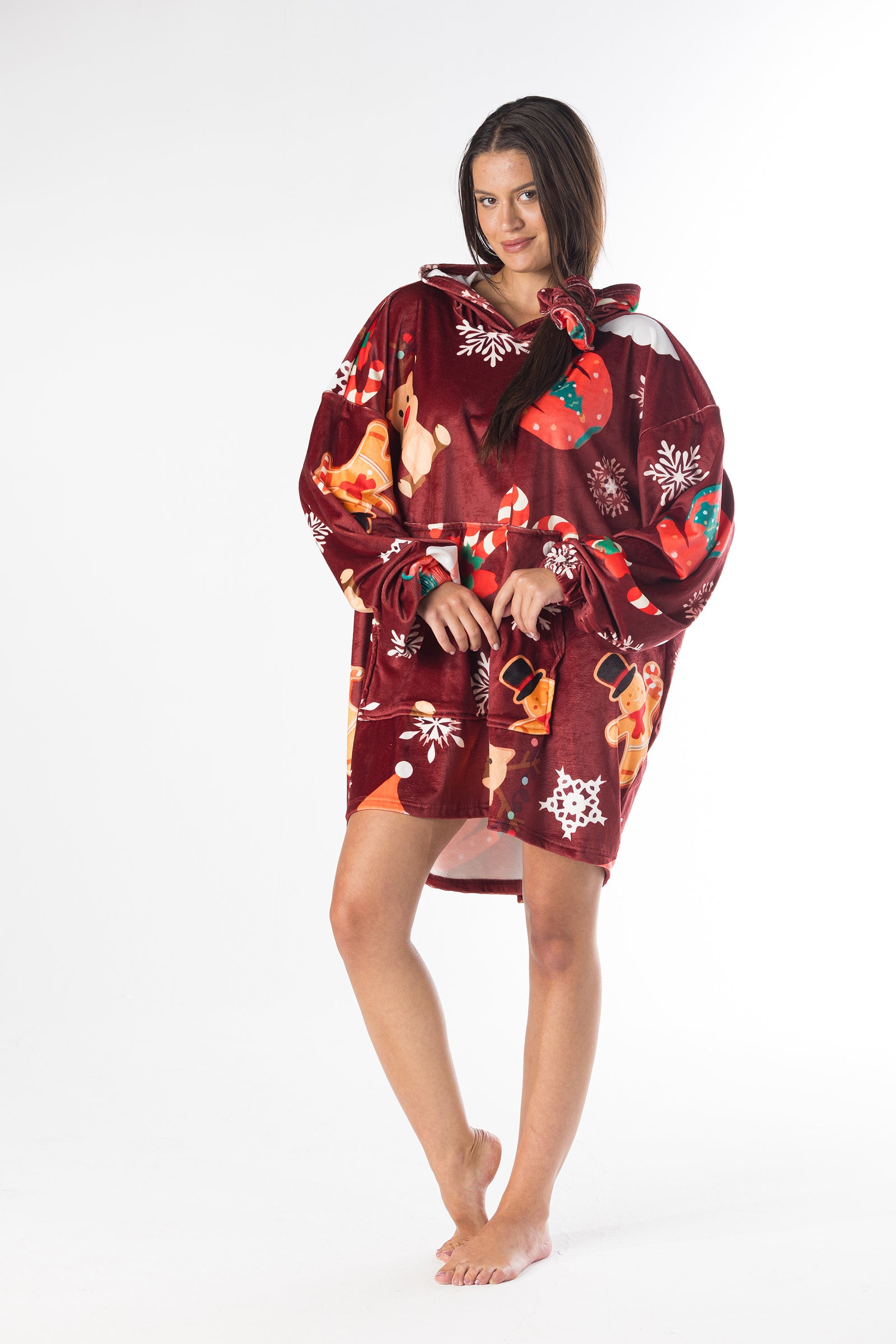 Christmas Oversized Hoodie Blanket – Soft Velvet Fleece