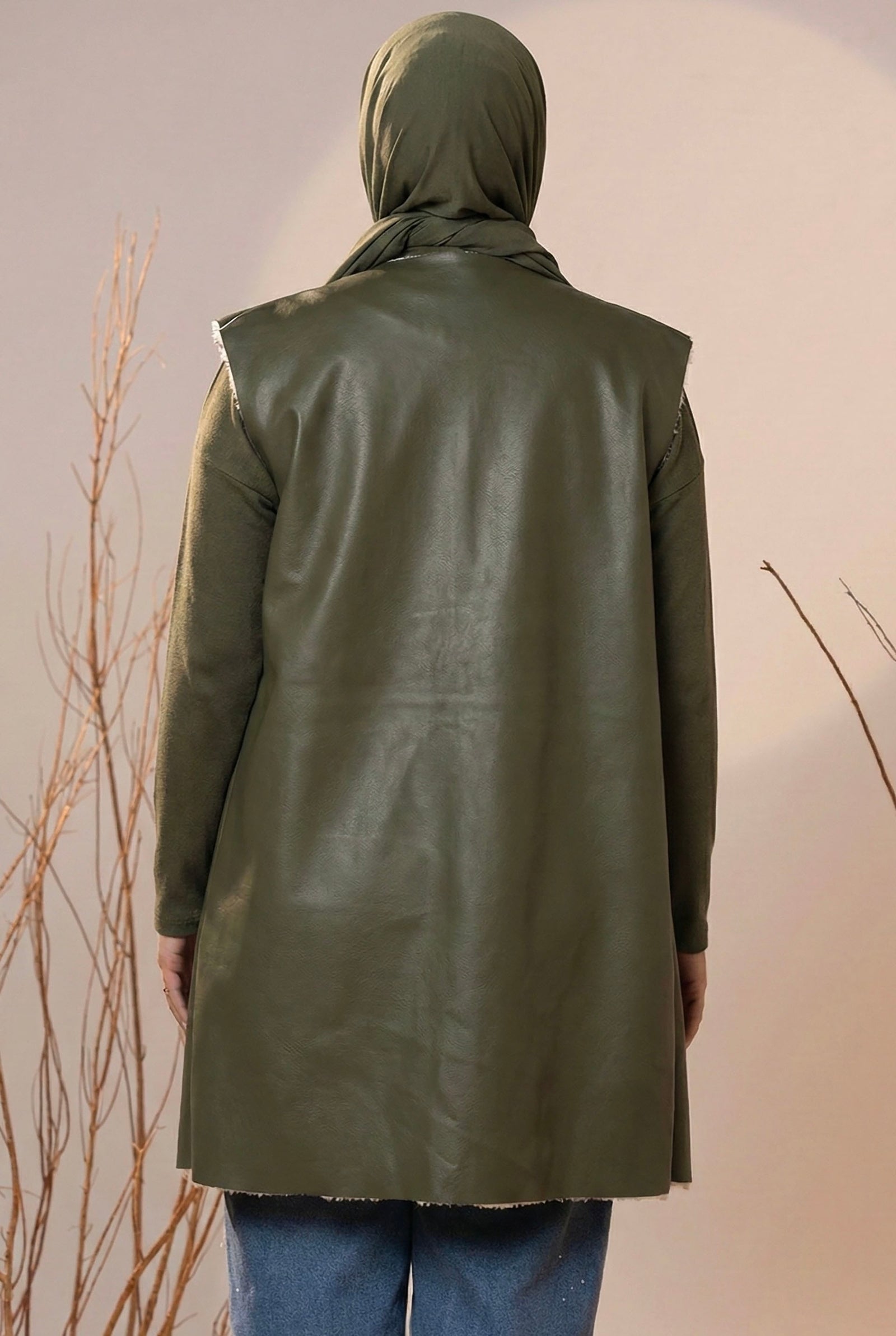 Cozy Lined Leather Army Green Vest