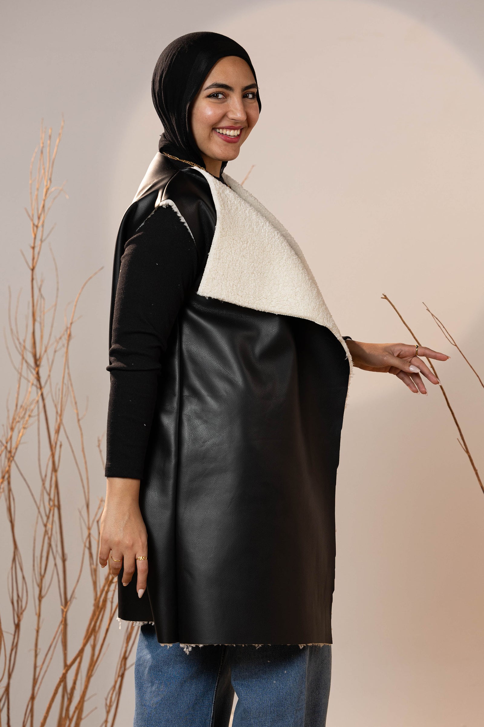 Cozy Lined Leather Black Vest