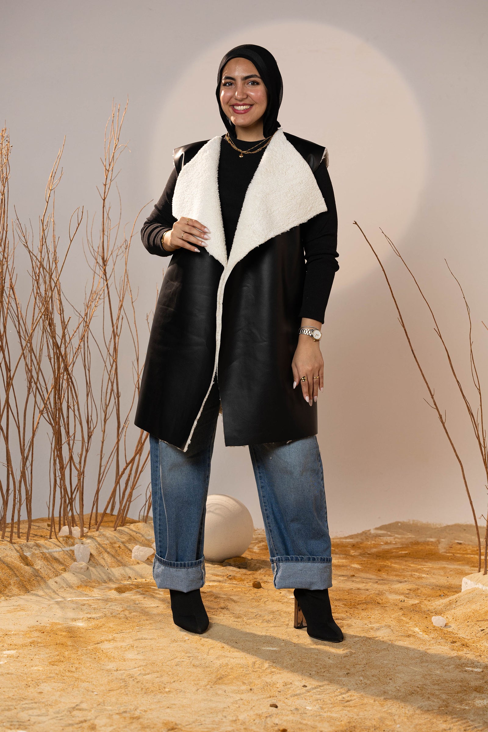 Cozy Lined Leather Black Vest