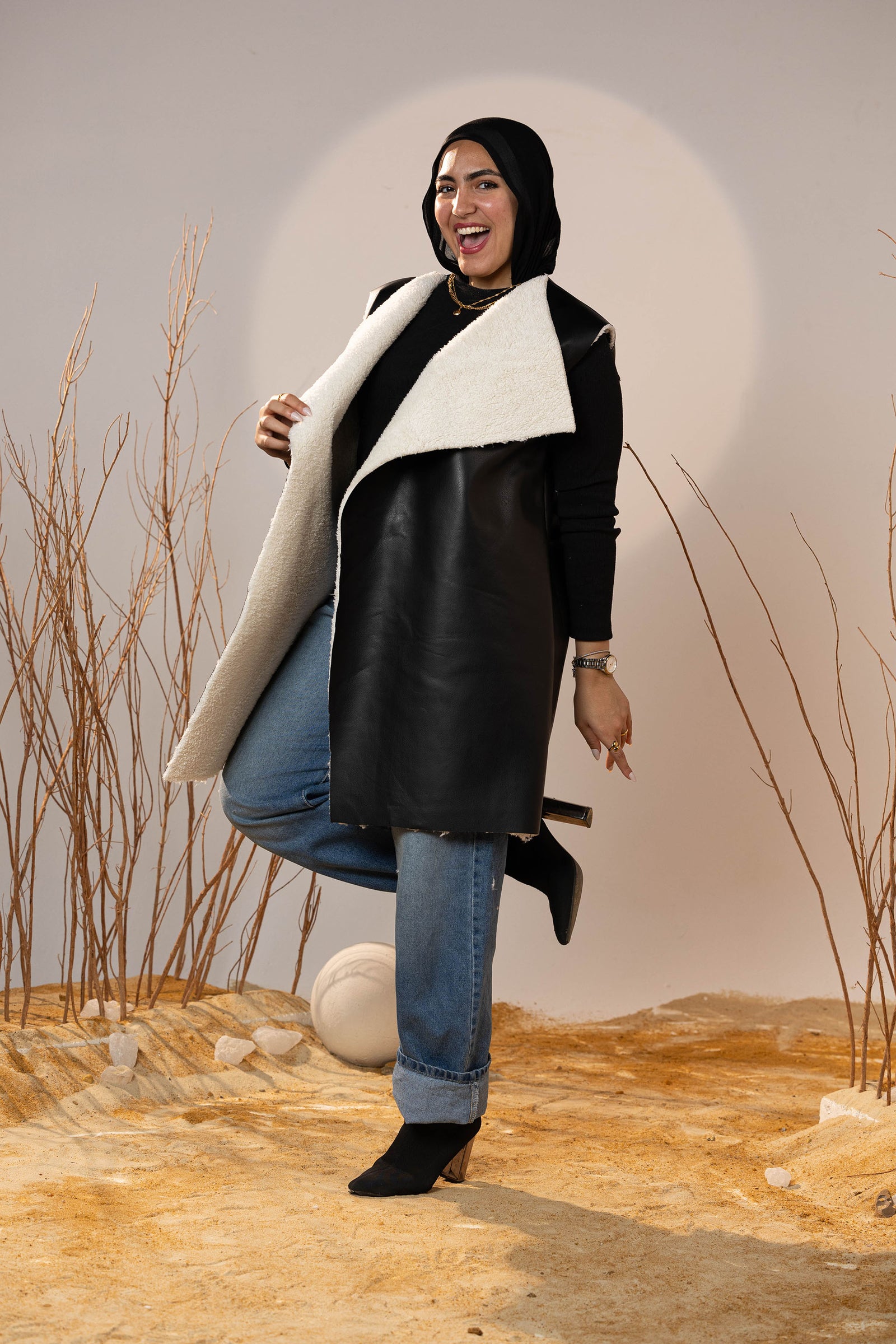 Cozy Lined Leather Black Vest