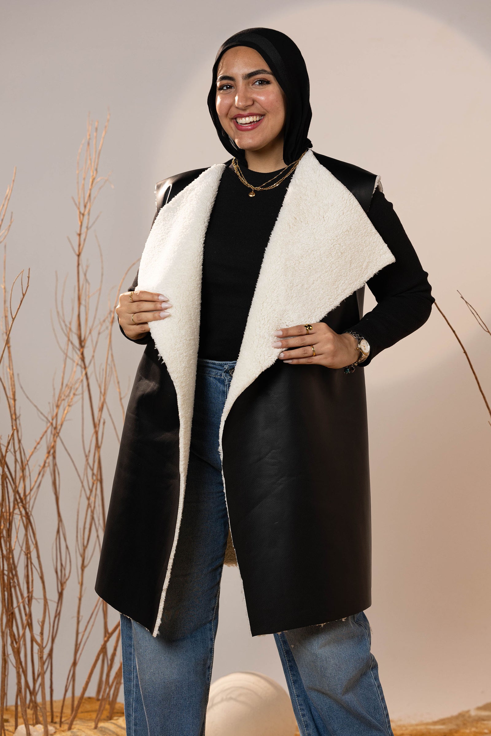 Cozy Lined Leather Black Vest