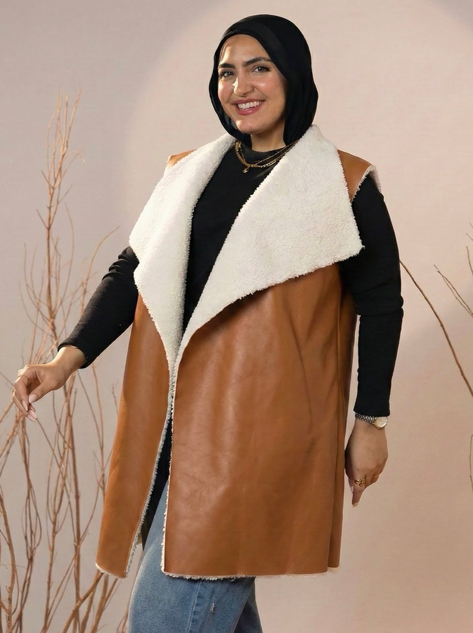 Cozy Lined Leather Camel Vest