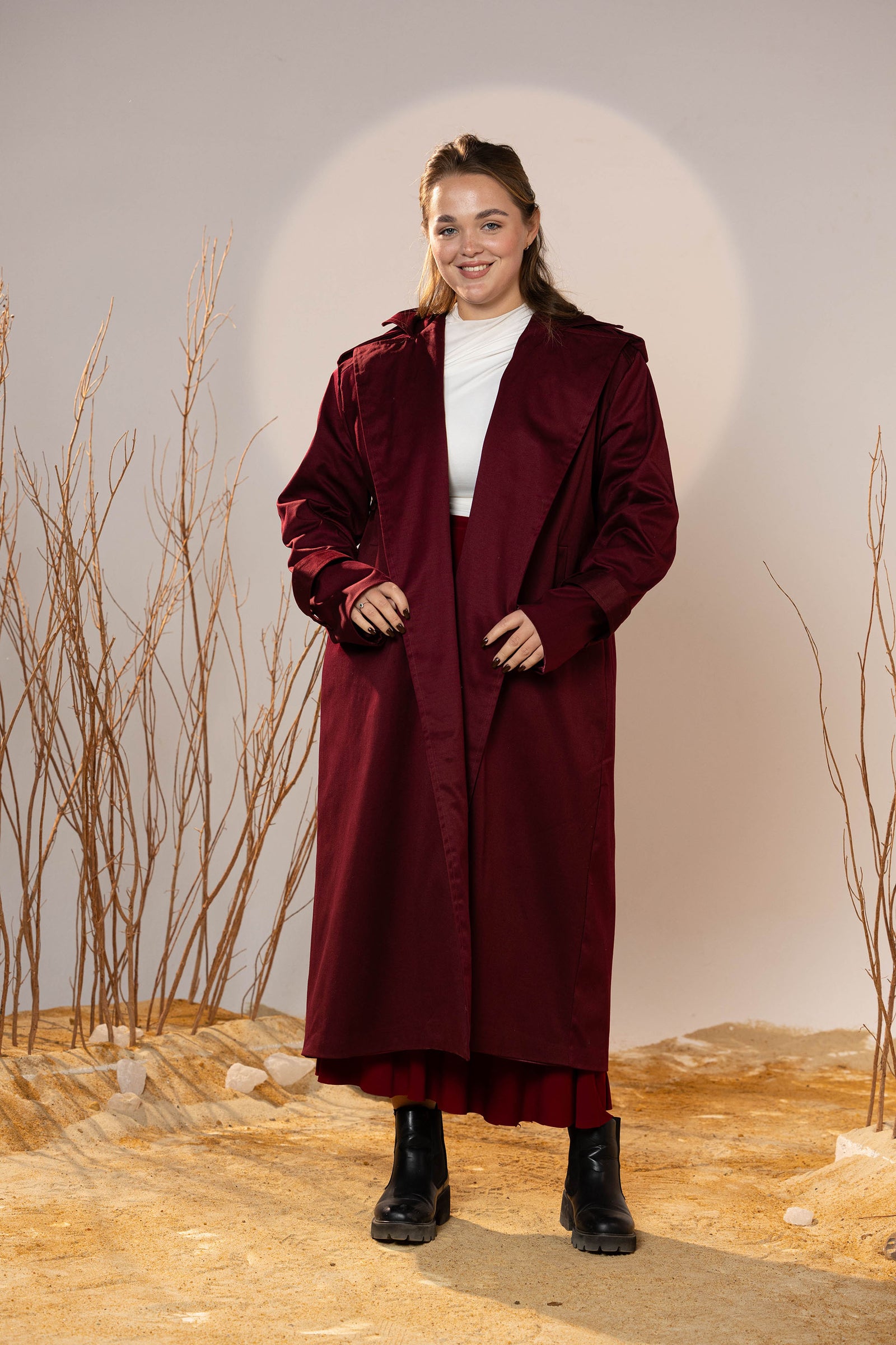 Crimson Gabardine Classic Trench Coat