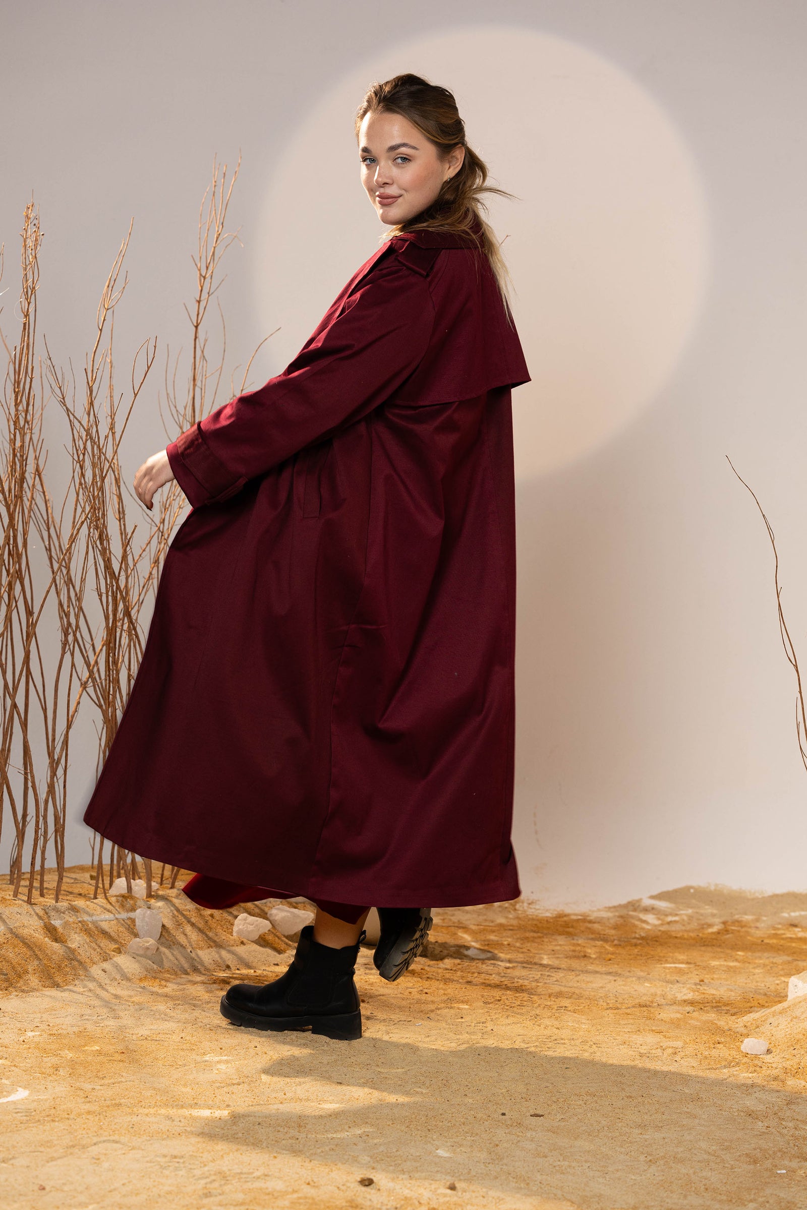 Crimson Gabardine Classic Trench Coat
