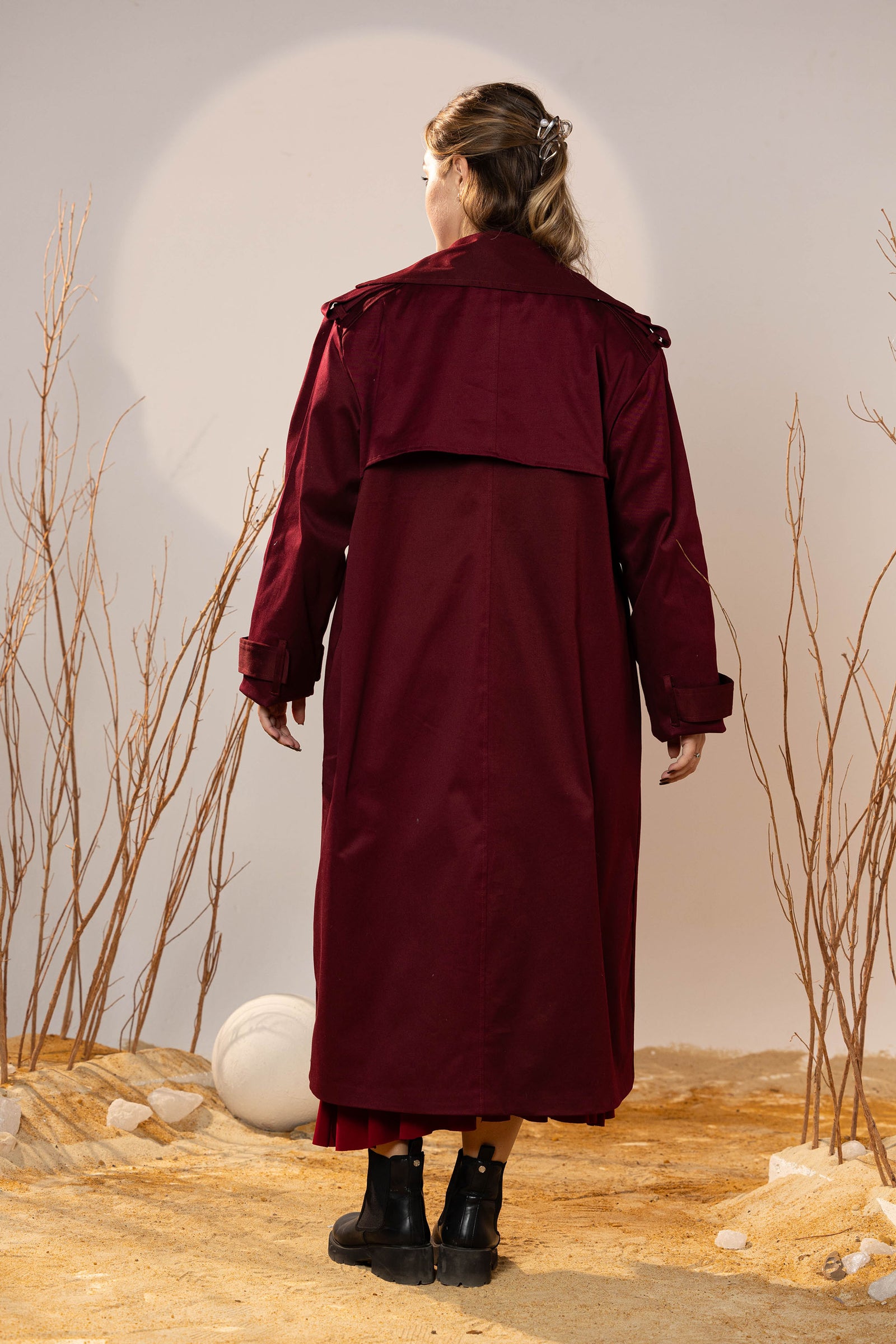Crimson Gabardine Classic Trench Coat
