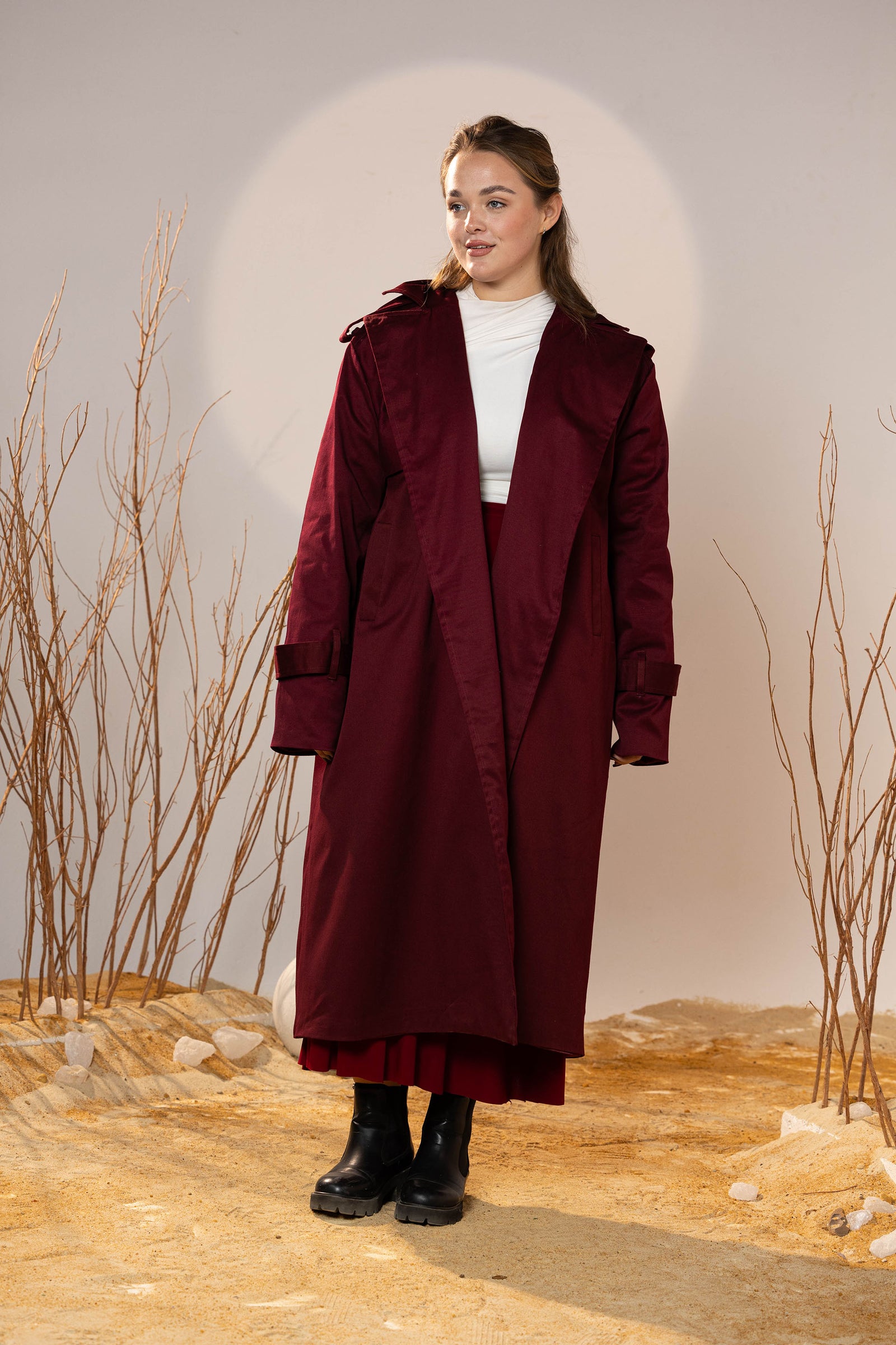 Crimson Gabardine Classic Trench Coat