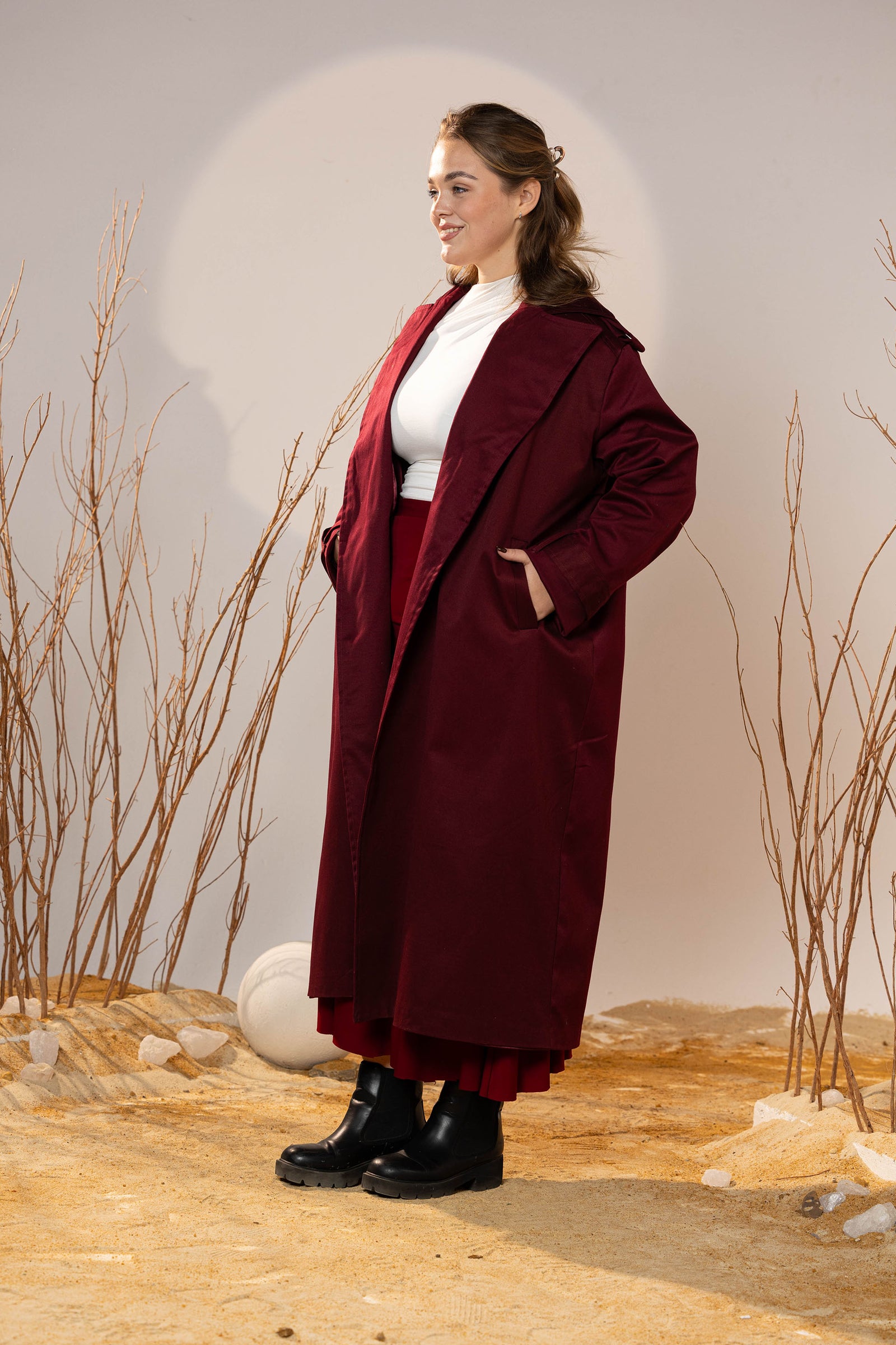 Crimson Gabardine Classic Trench Coat