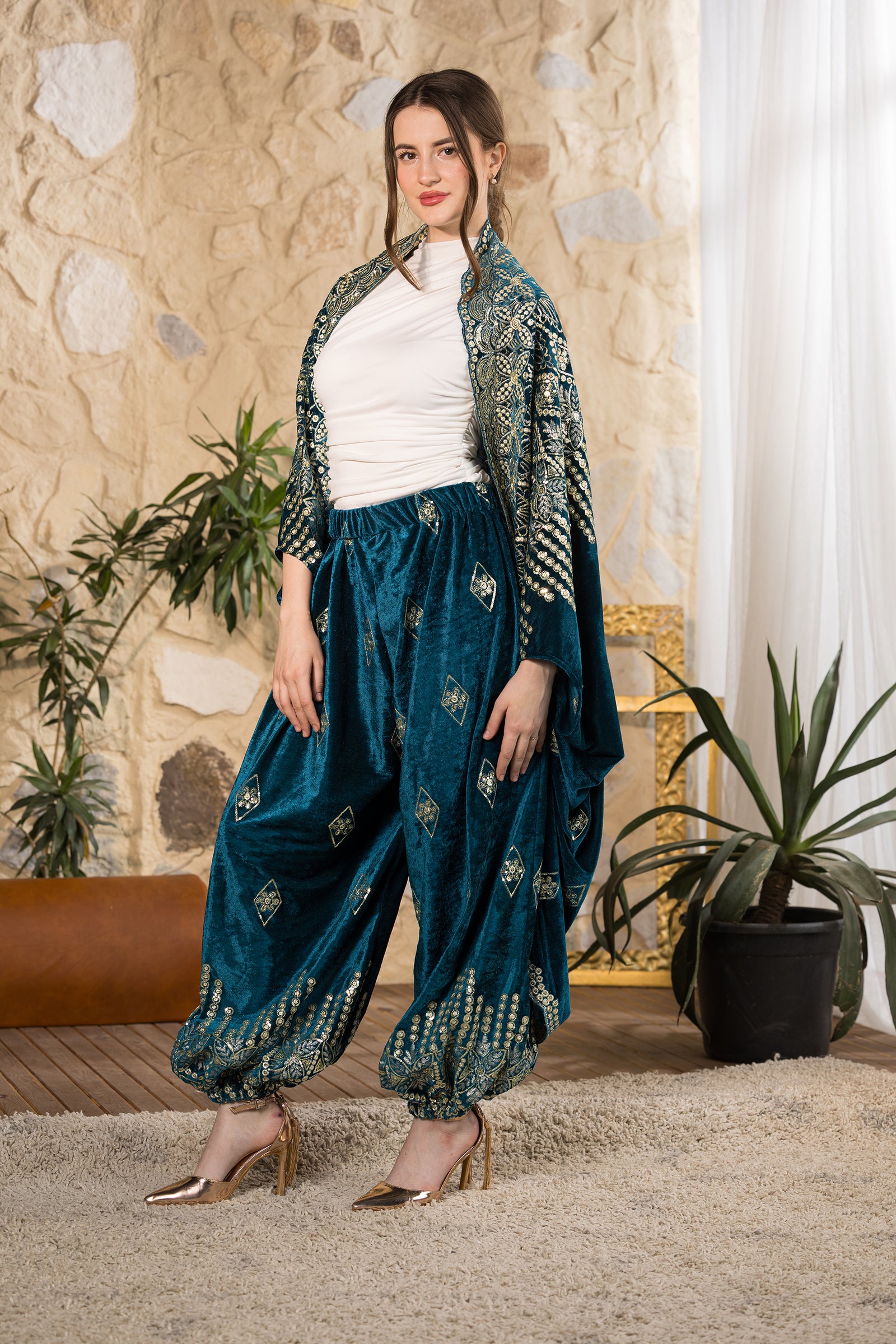Emerald Heritage Velvet Pants
