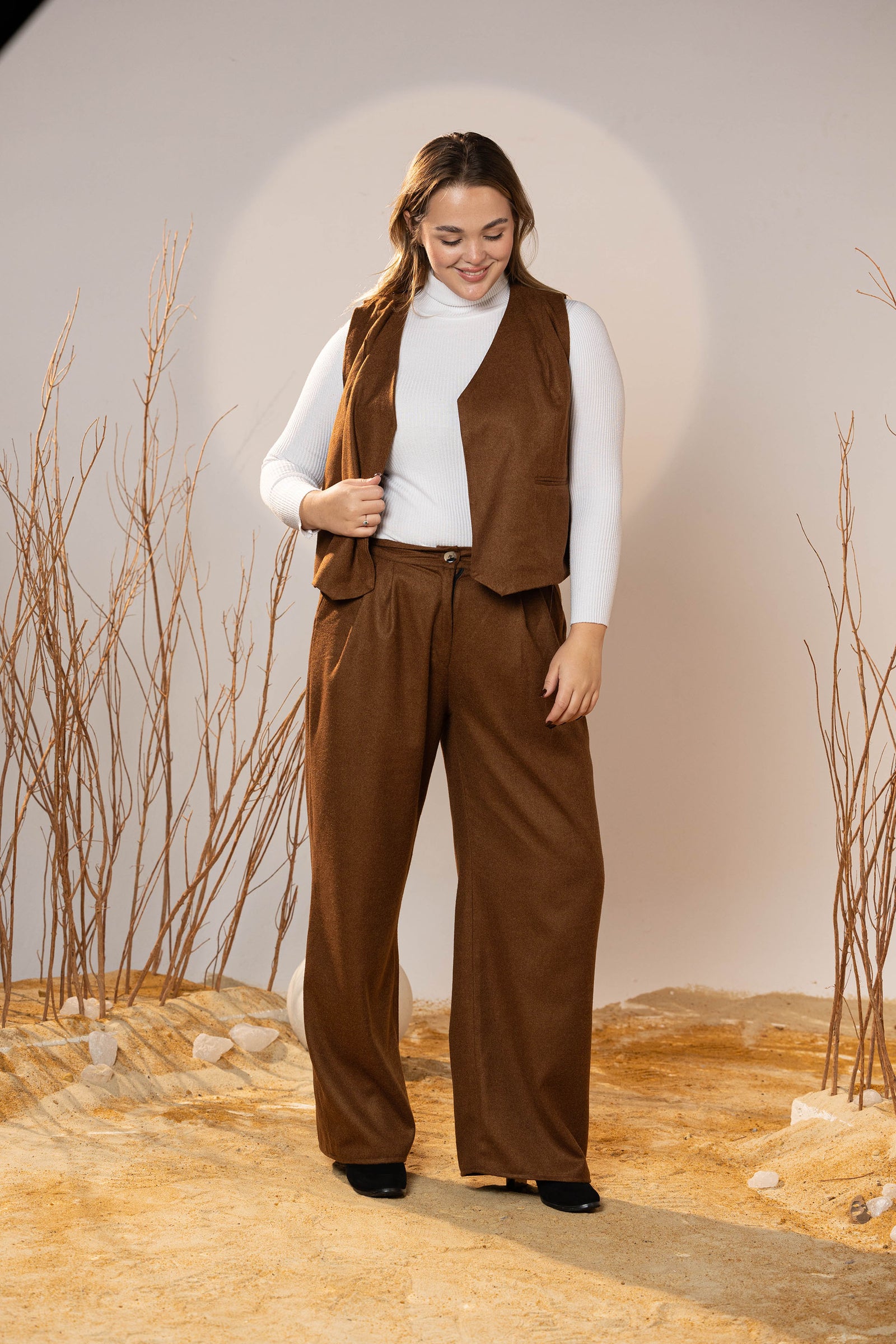 Essential 2-Piece Wool Vest Set - Brown