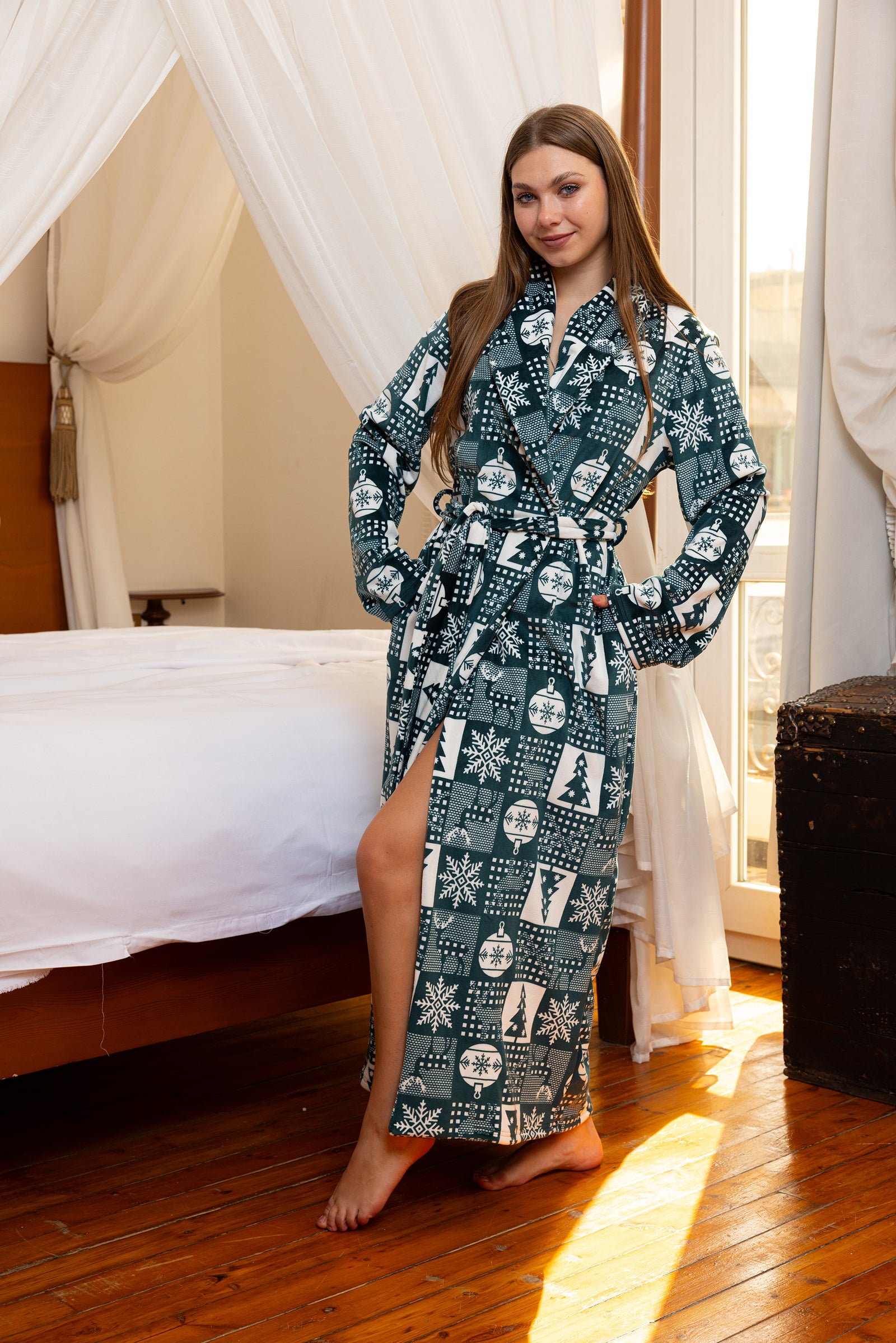 Festive Teal Wrap Robe