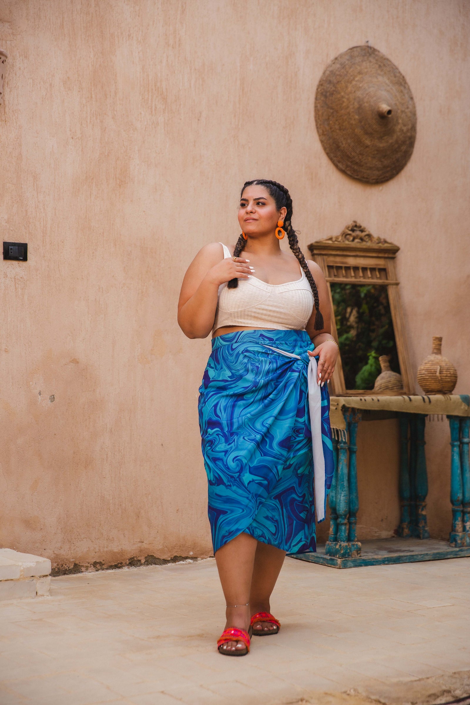 Blue marble crepe wrap Skirt