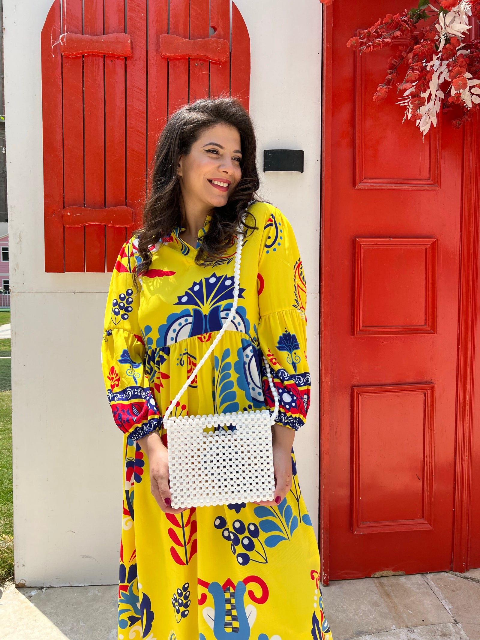 Double faced Beaded Bag - White