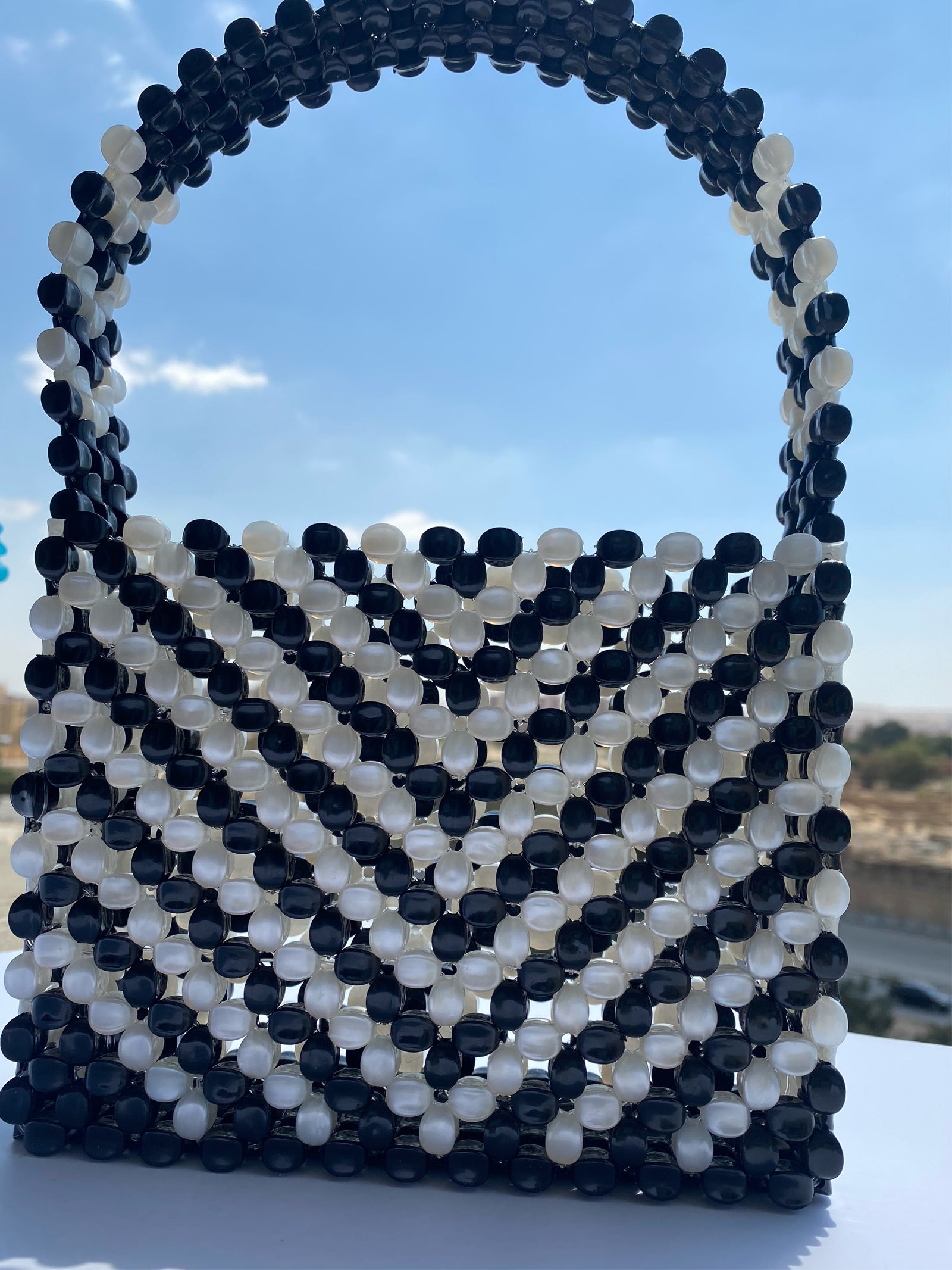 Black x white Beaded Bag