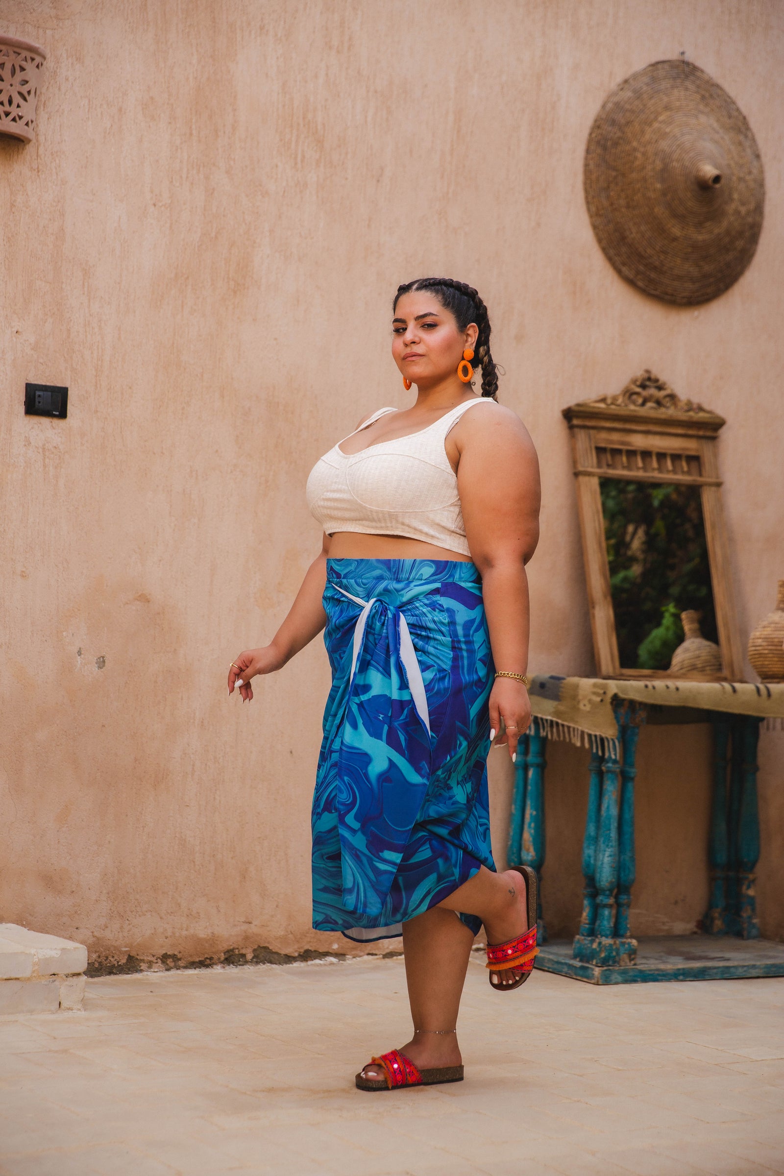 Blue marble crepe wrap Skirt