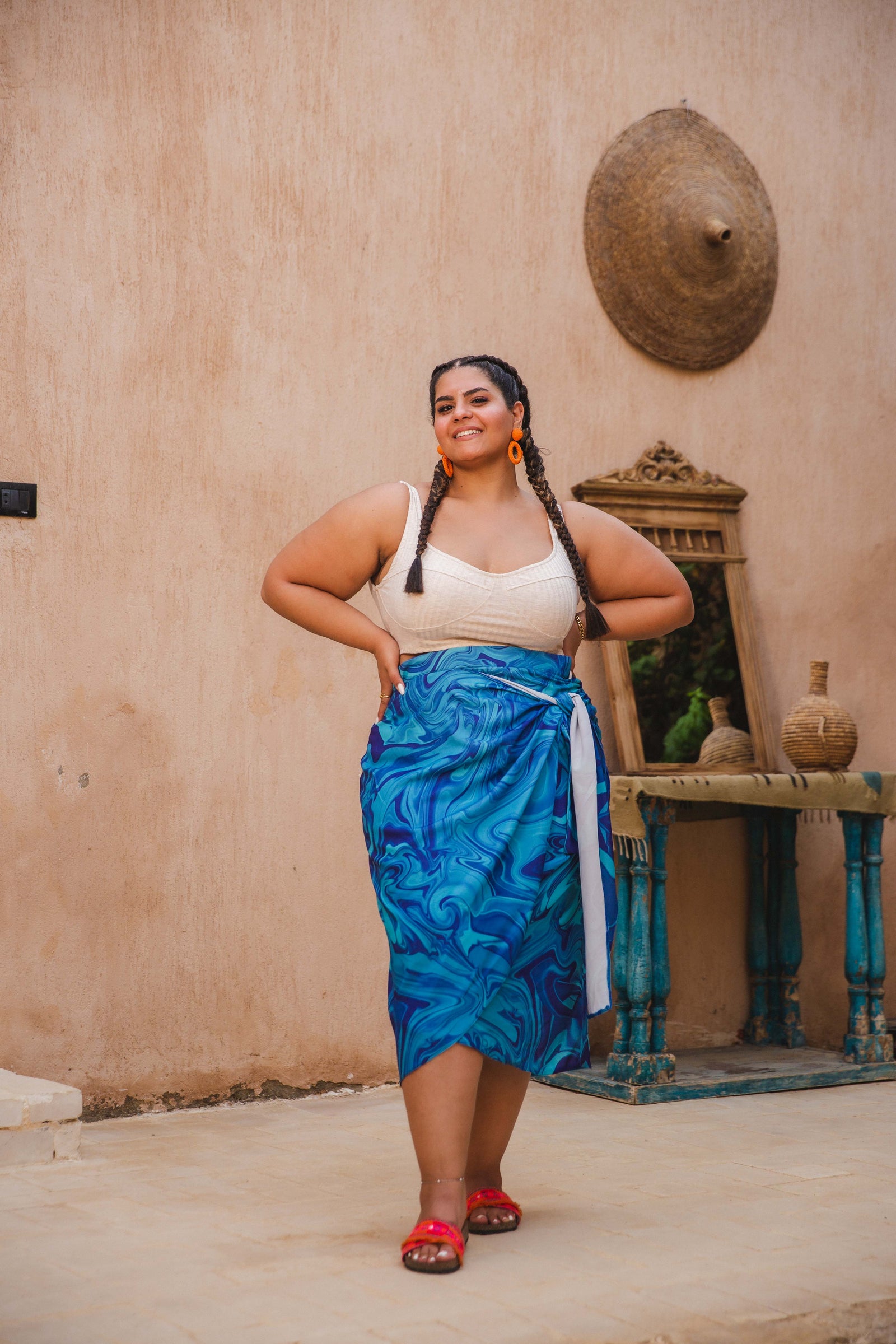 Blue marble crepe wrap Skirt