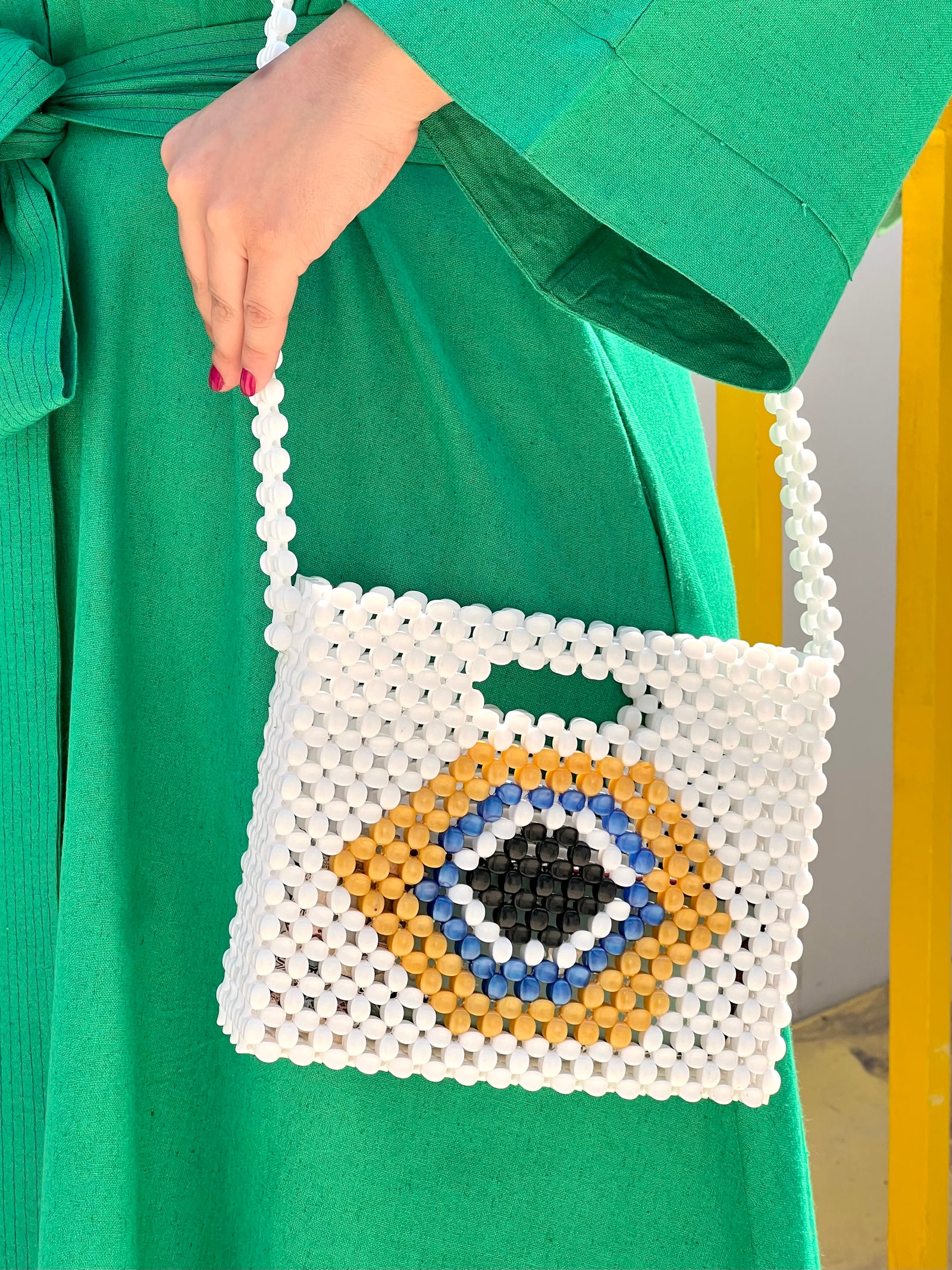 Double faced Beaded Bag - White