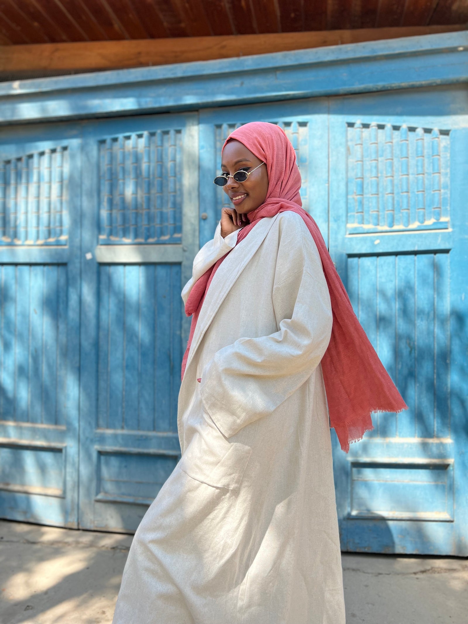 Collared linen kimono - Beige