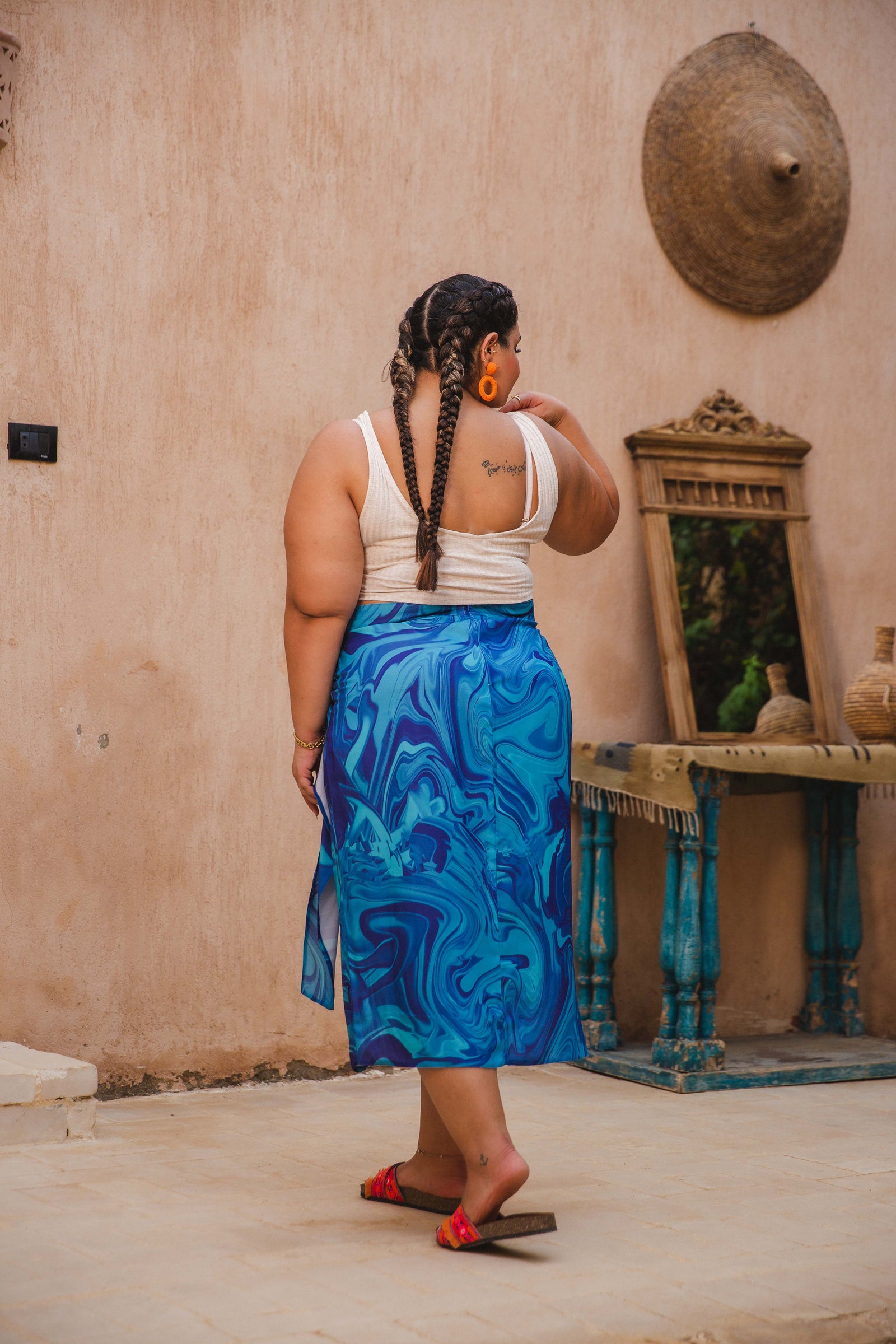 Blue marble crepe wrap Skirt