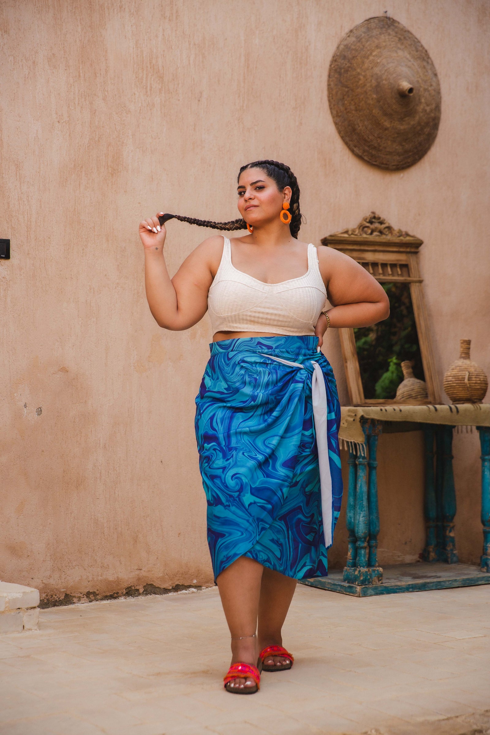 Blue marble crepe wrap Skirt