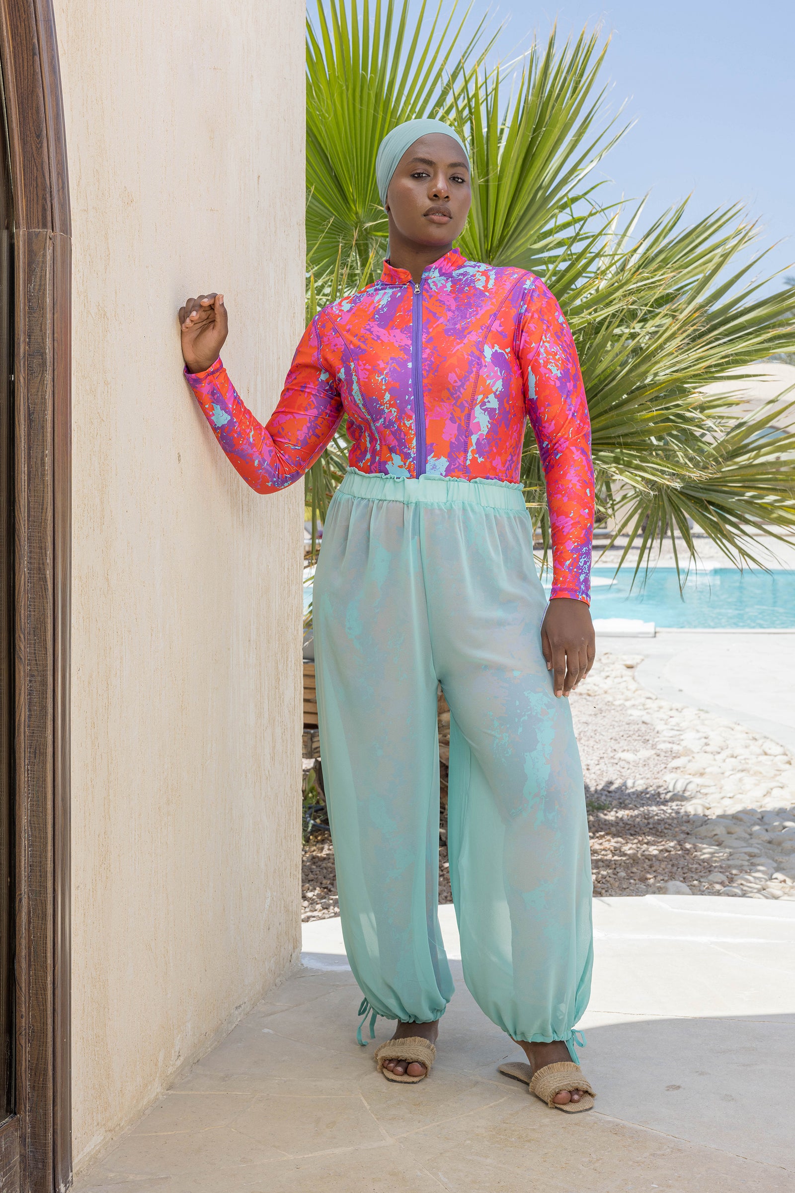 Inferno Burkini Set with Chiffon Cover-Up