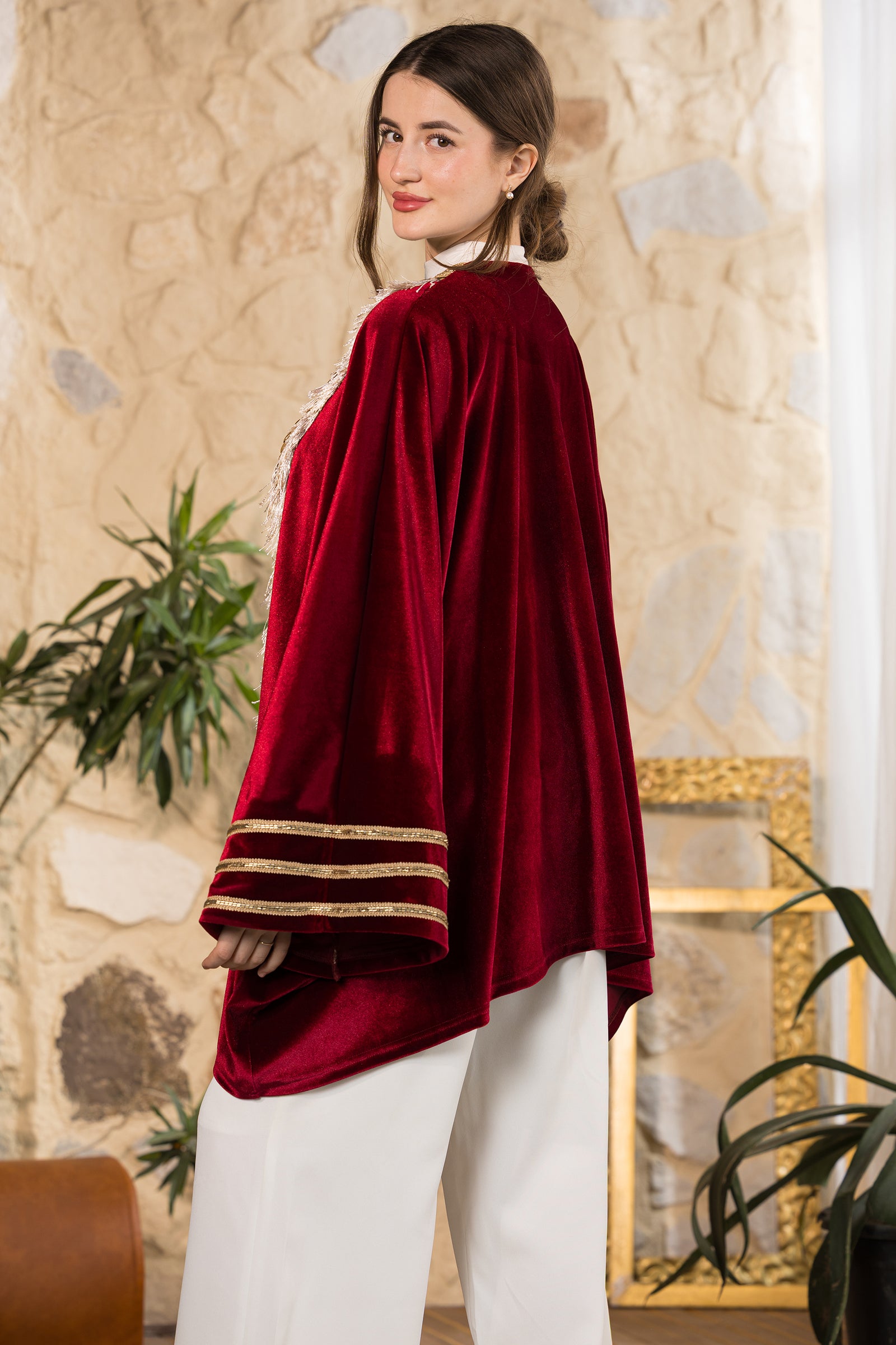 Maroon Golden Heritage Velvet Kimono