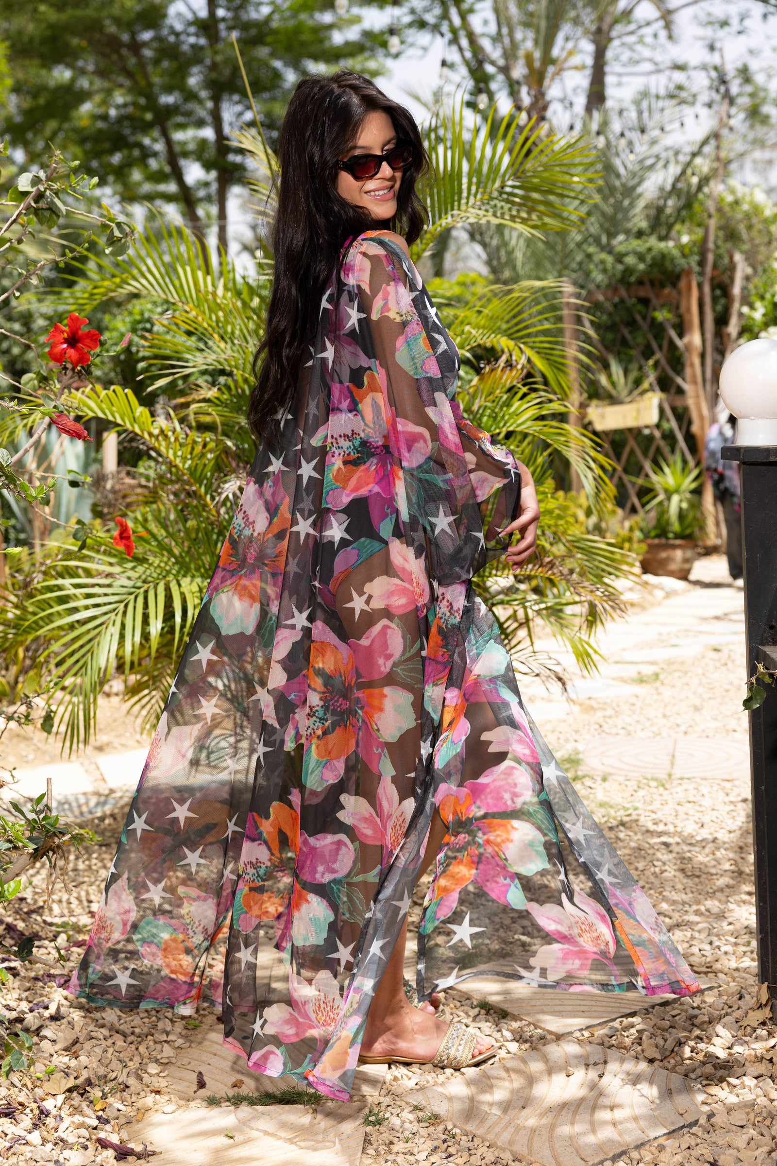 Midnight Flora Tulle Kimono