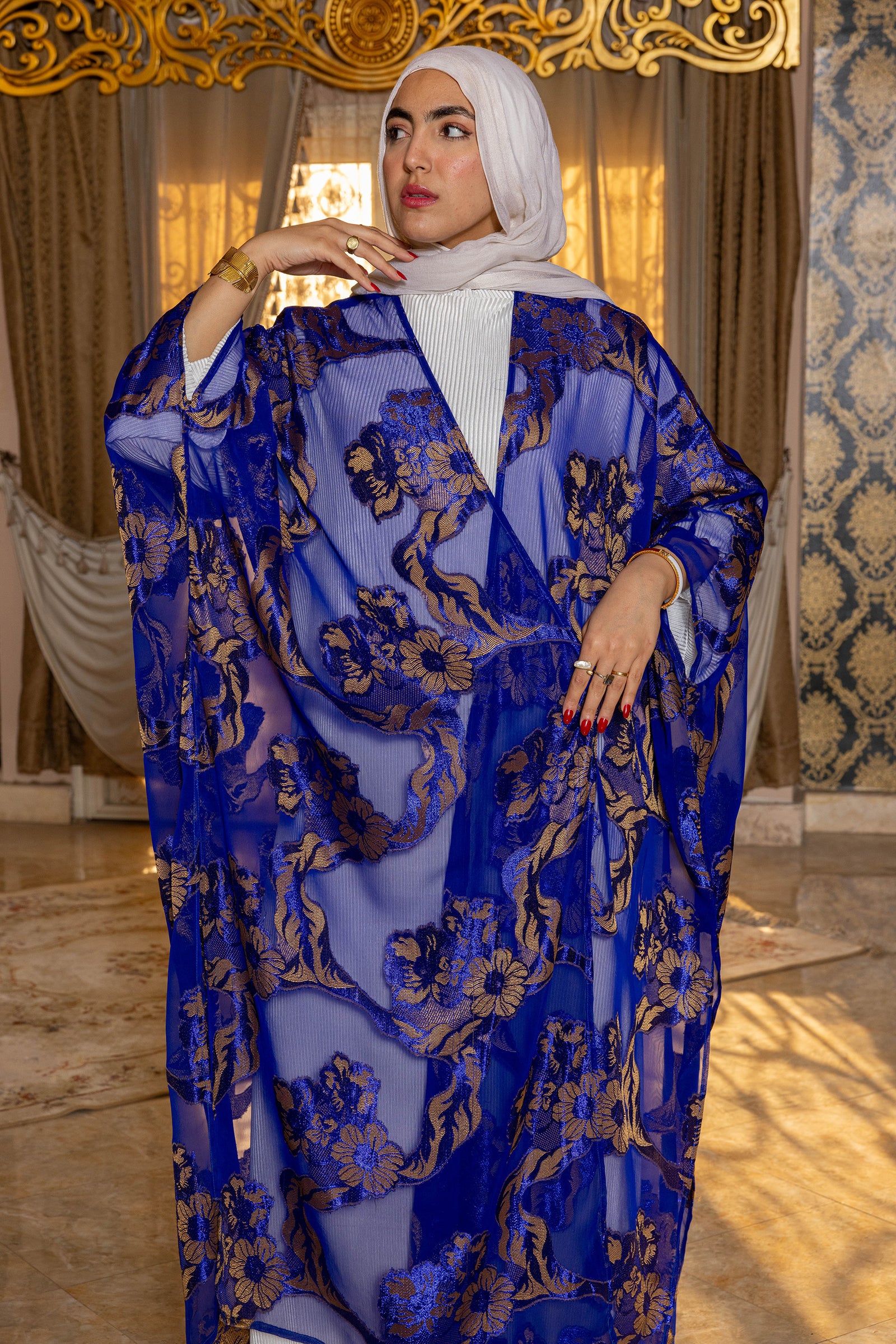 Midnight Petals Chiffon Kimono - Blue