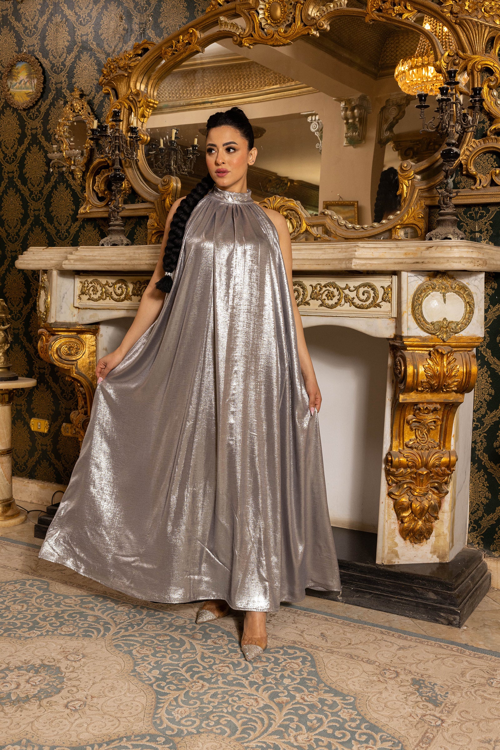 Radiance Silver Halter Gown