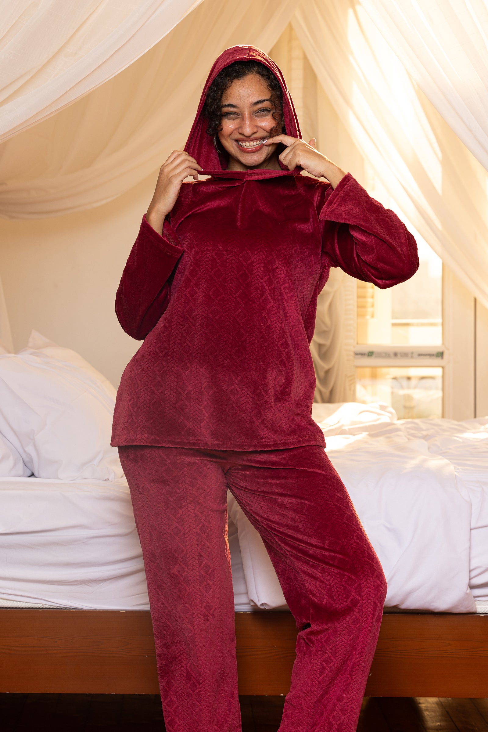 Red Velvet Hooded Set