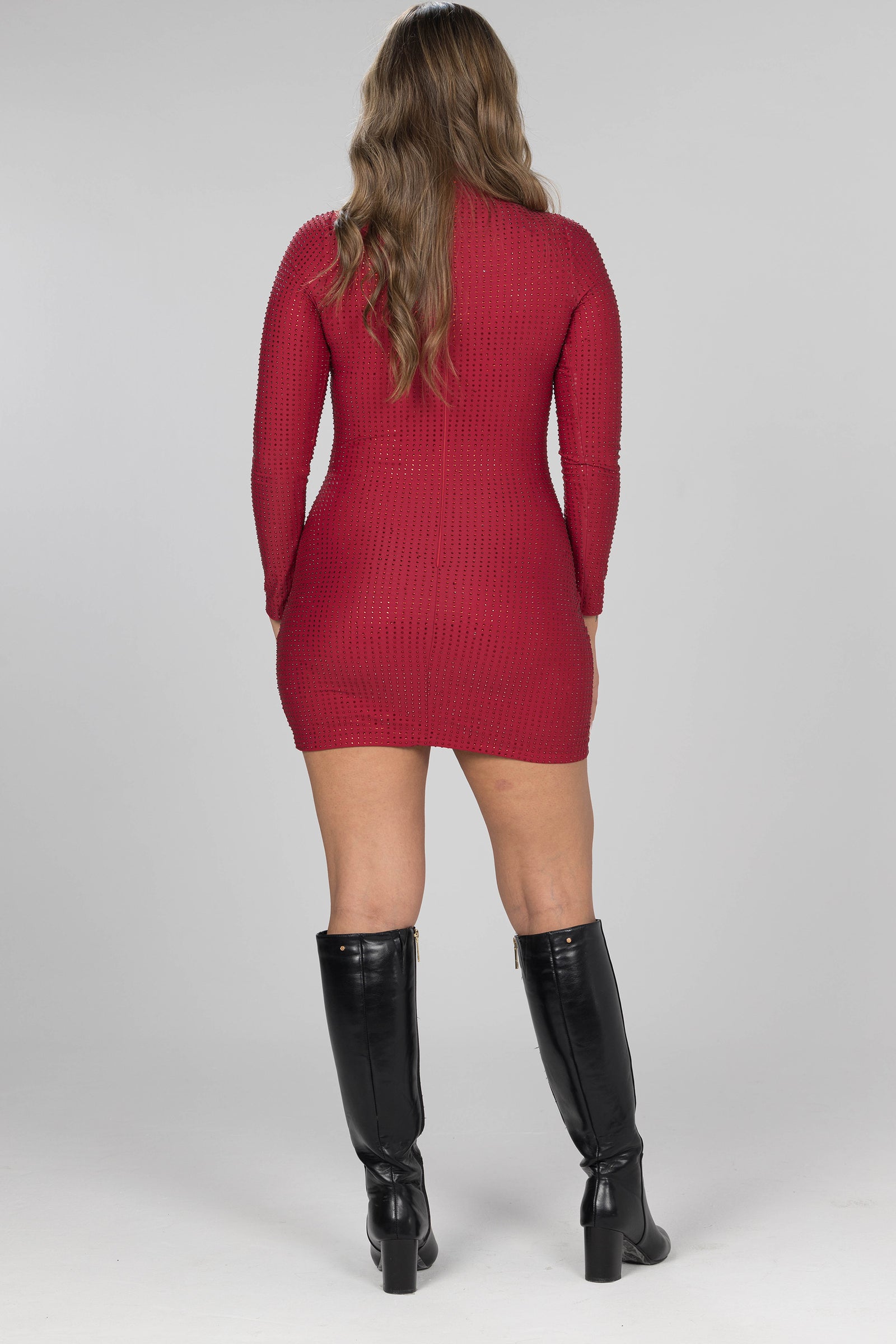 Rhinestone Mini Red Dress - Red