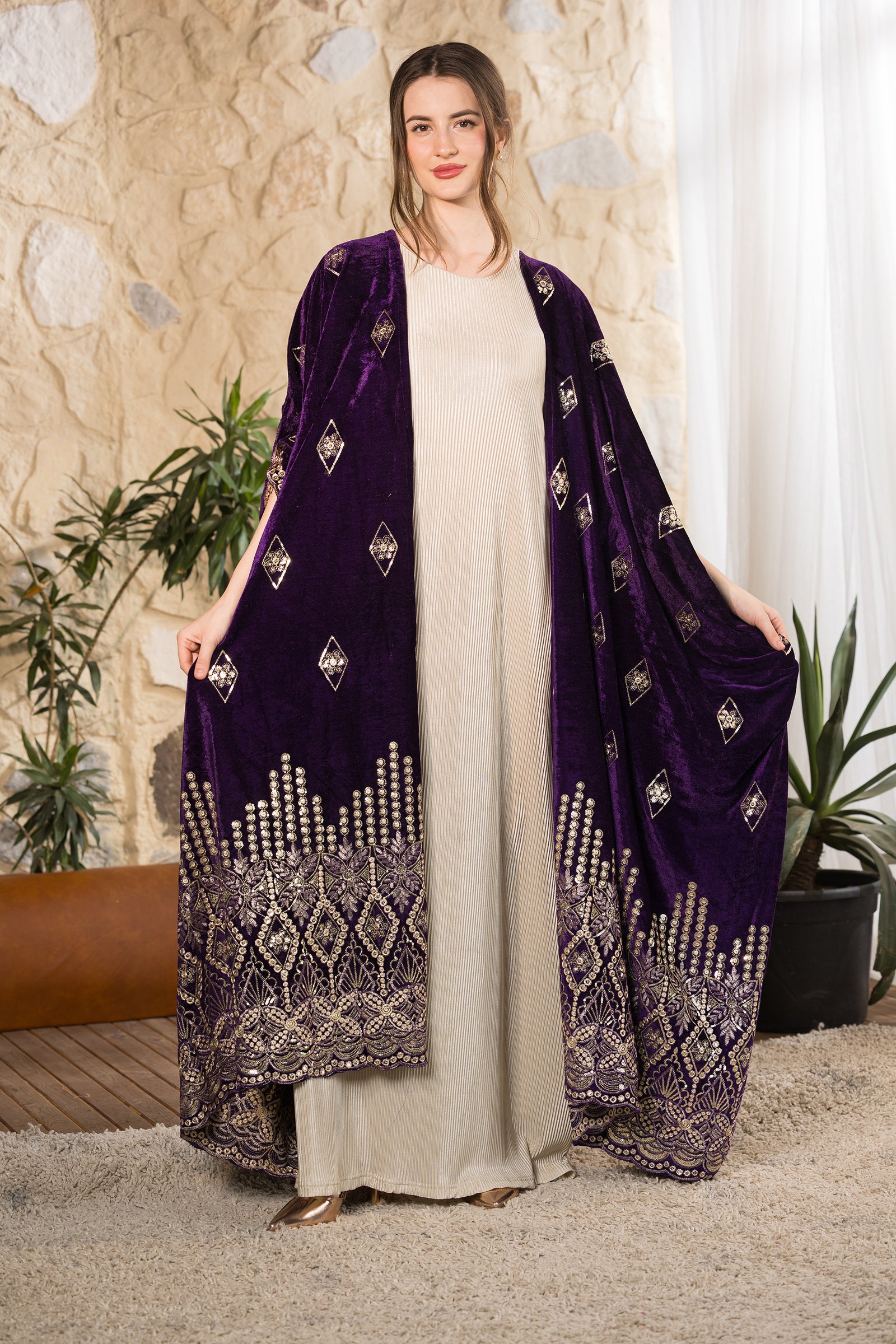 Royal Heritage Embroidered Velvet Abaya