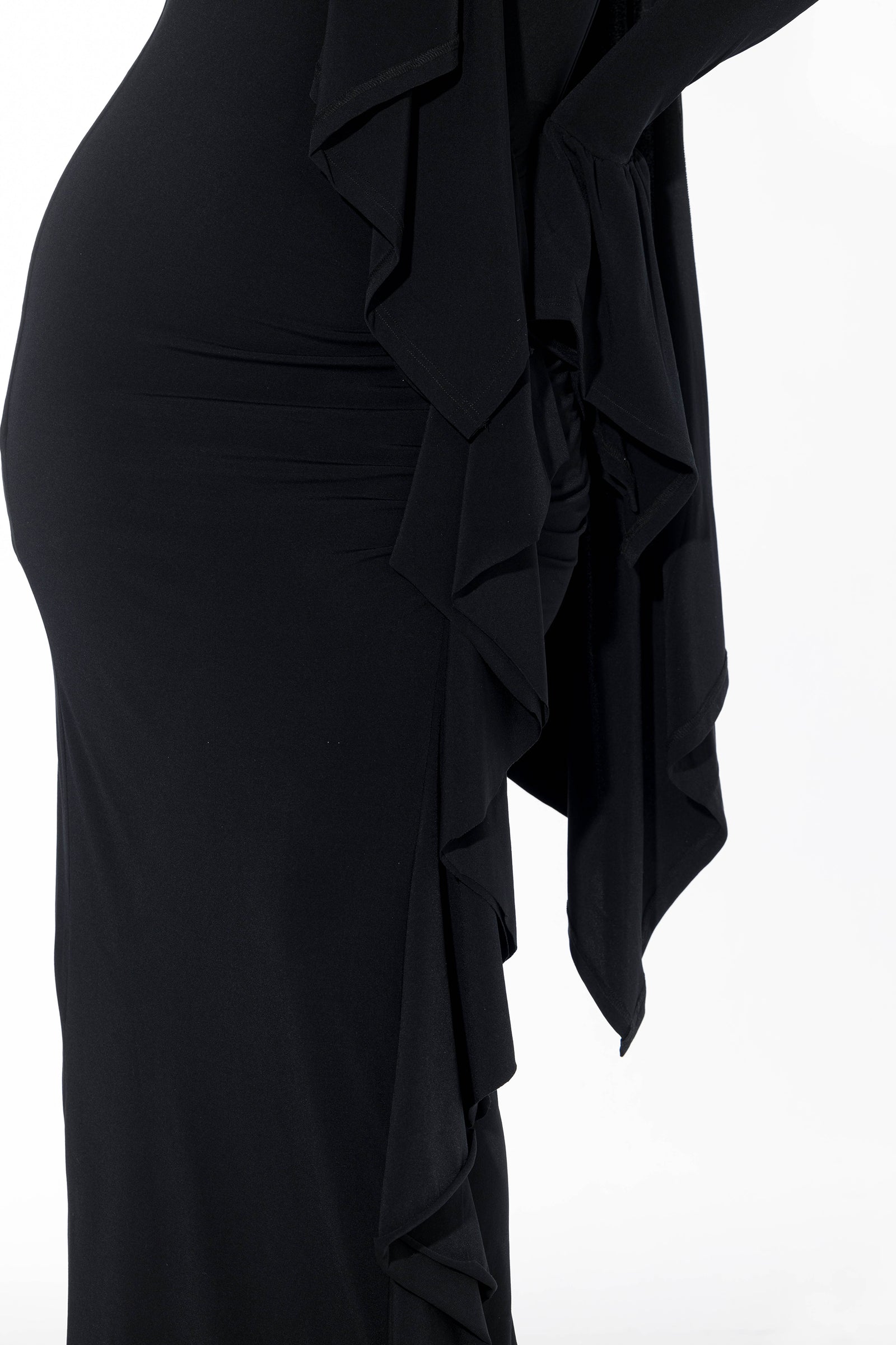 Ruffled Full stretch Dress - Black