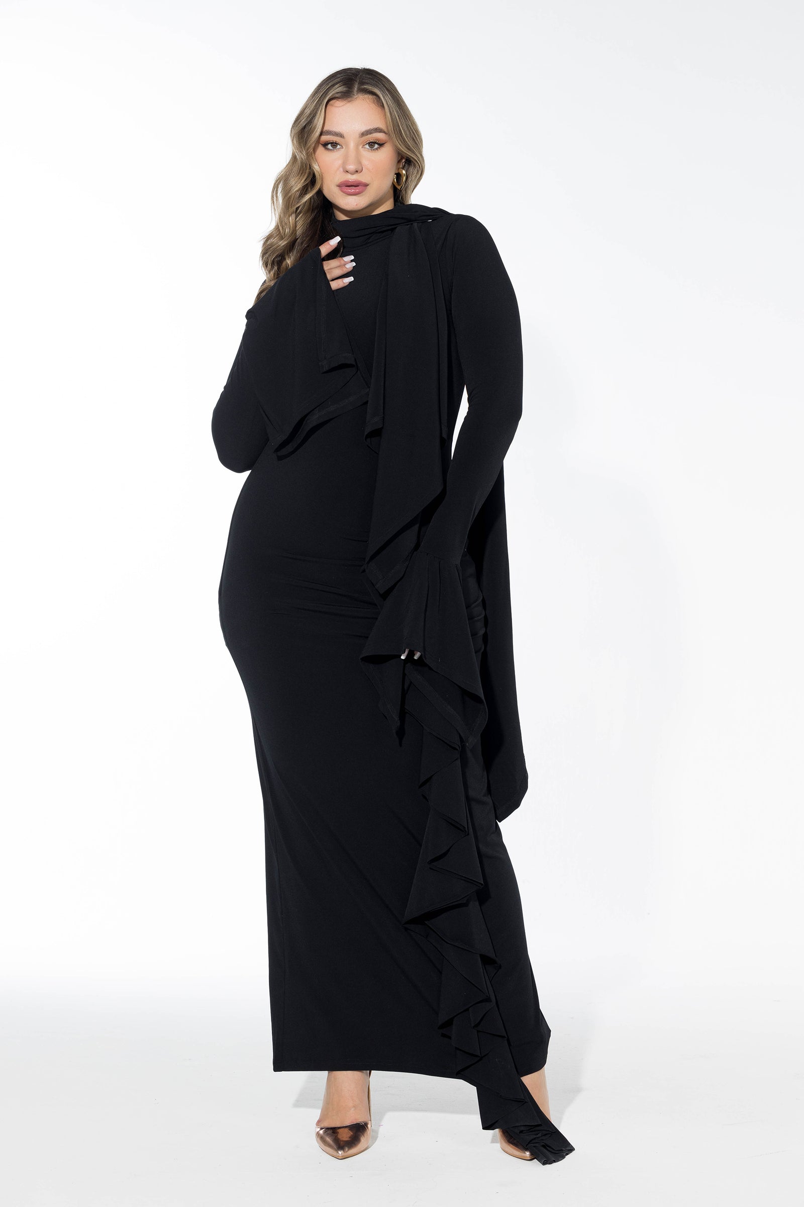 Ruffled Full stretch Dress - Black