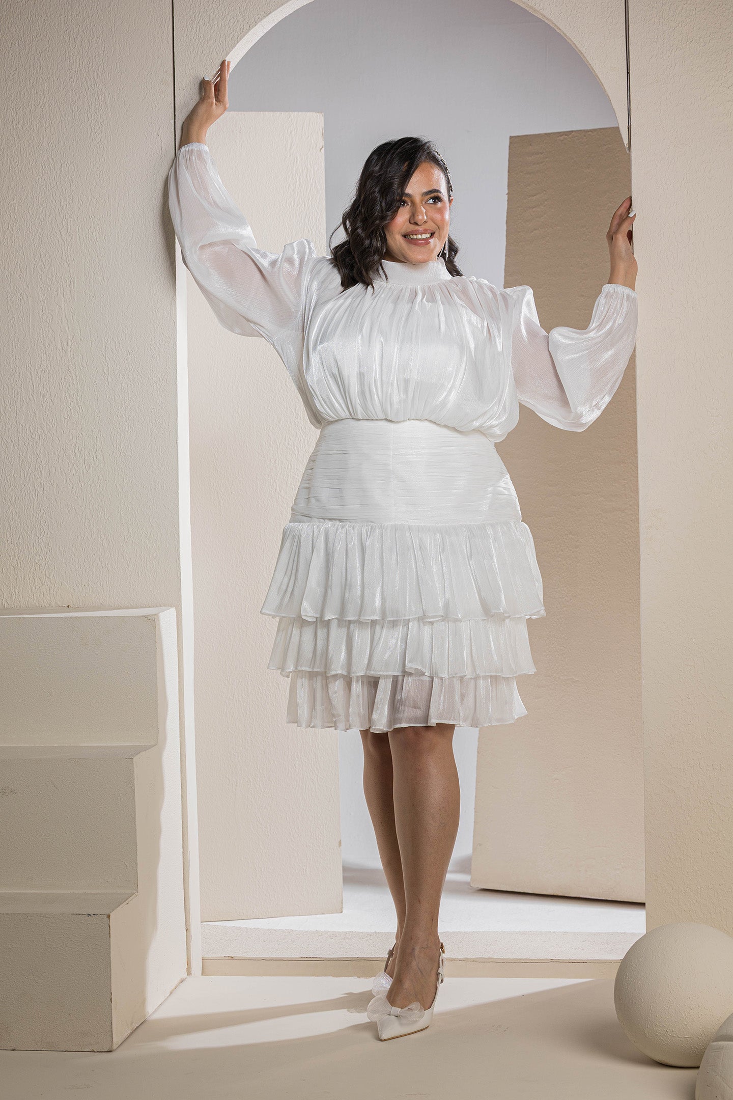 Shimmer Pleated Tier - White